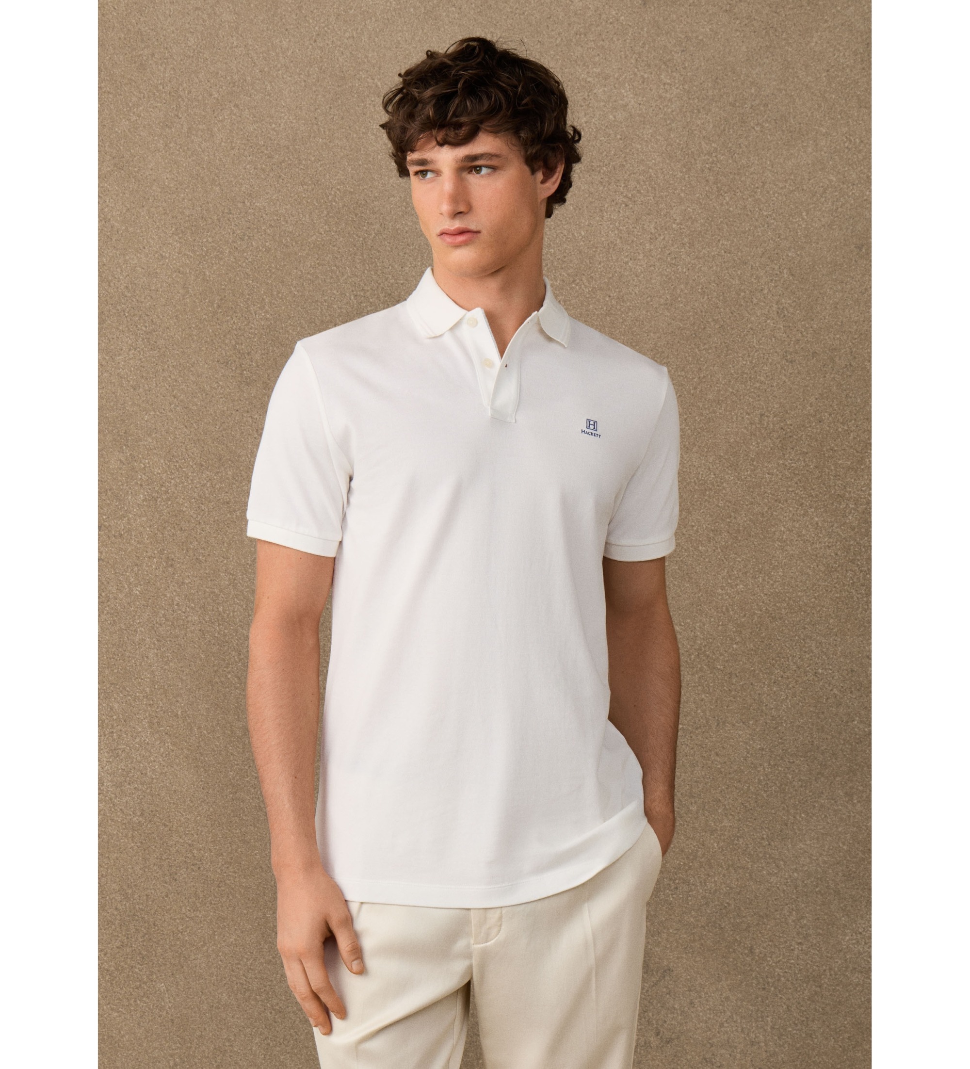 Hackett London für Herren. HM5600183 Weißes Polohemd mit Tipped-Kragen (L), Lässig, Baumwolle, Kurzarm