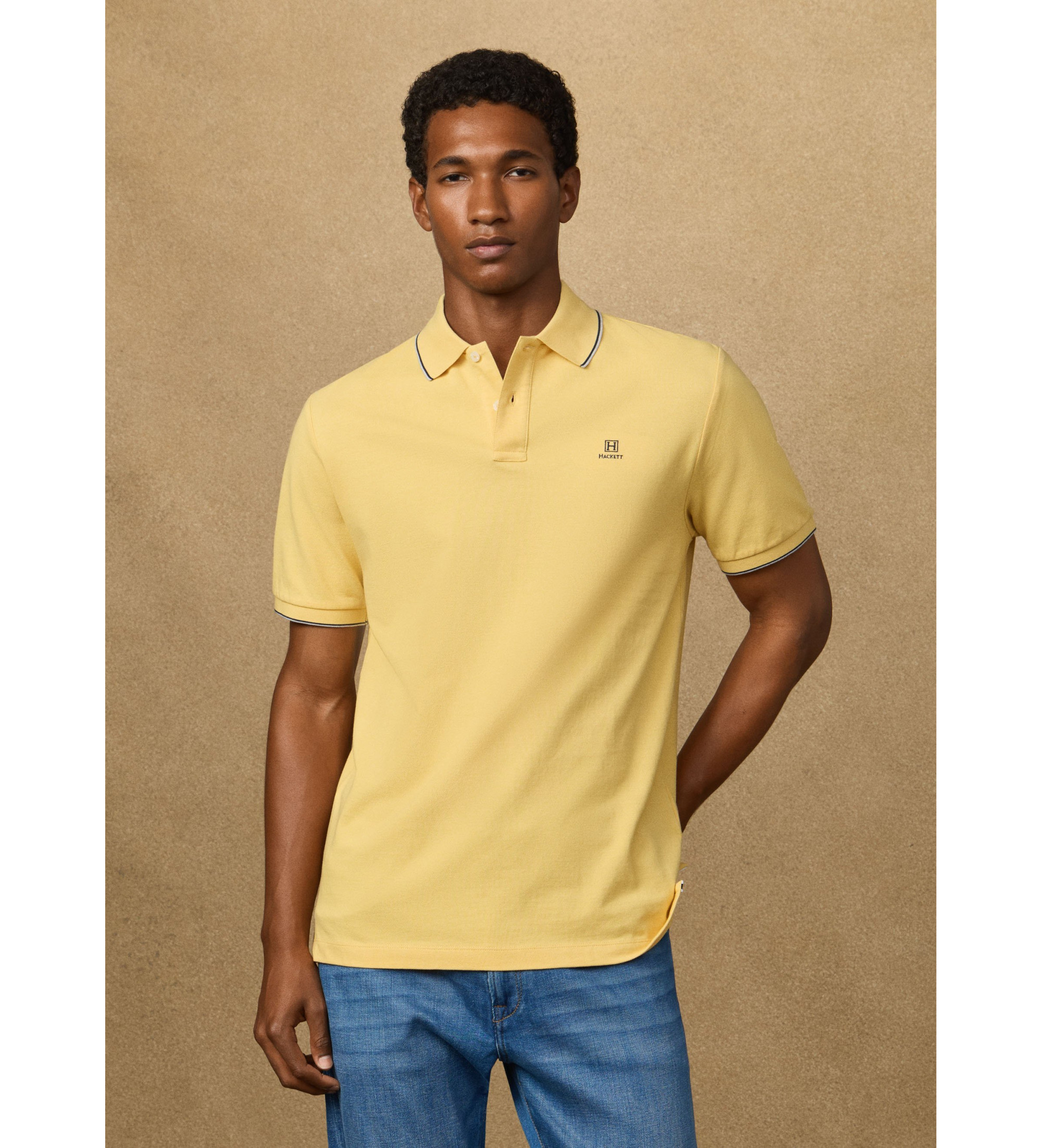 Hackett London für Herren. HM5600136 Heritage Fit Polo Klassisch Gelb (S), Lässig, Baumwolle, Kurzarm