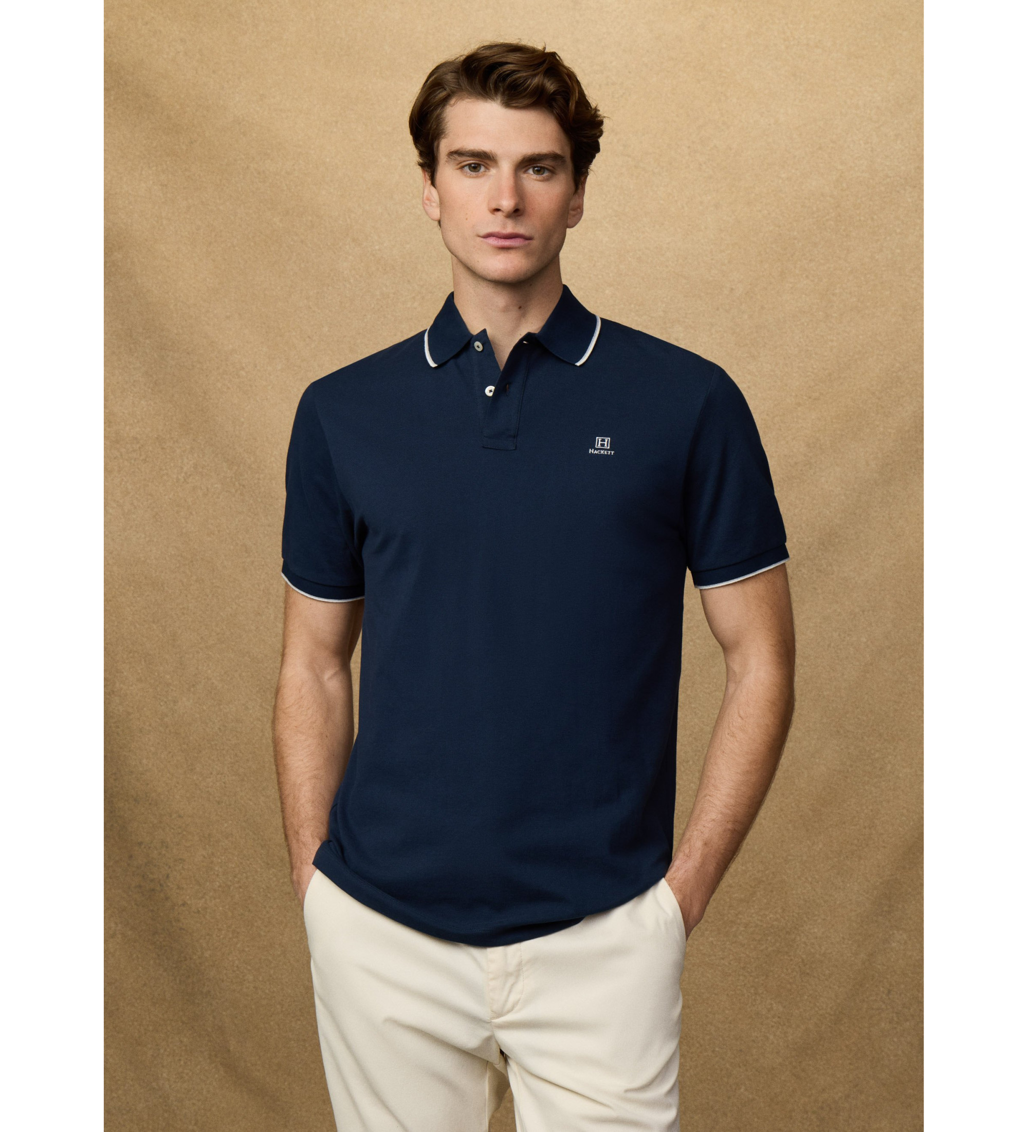 Hackett London für Herren. HM5600136 Polohemd Heritage Fit Classic navy (S), Lässig, Baumwolle, Kurzarm, Marine