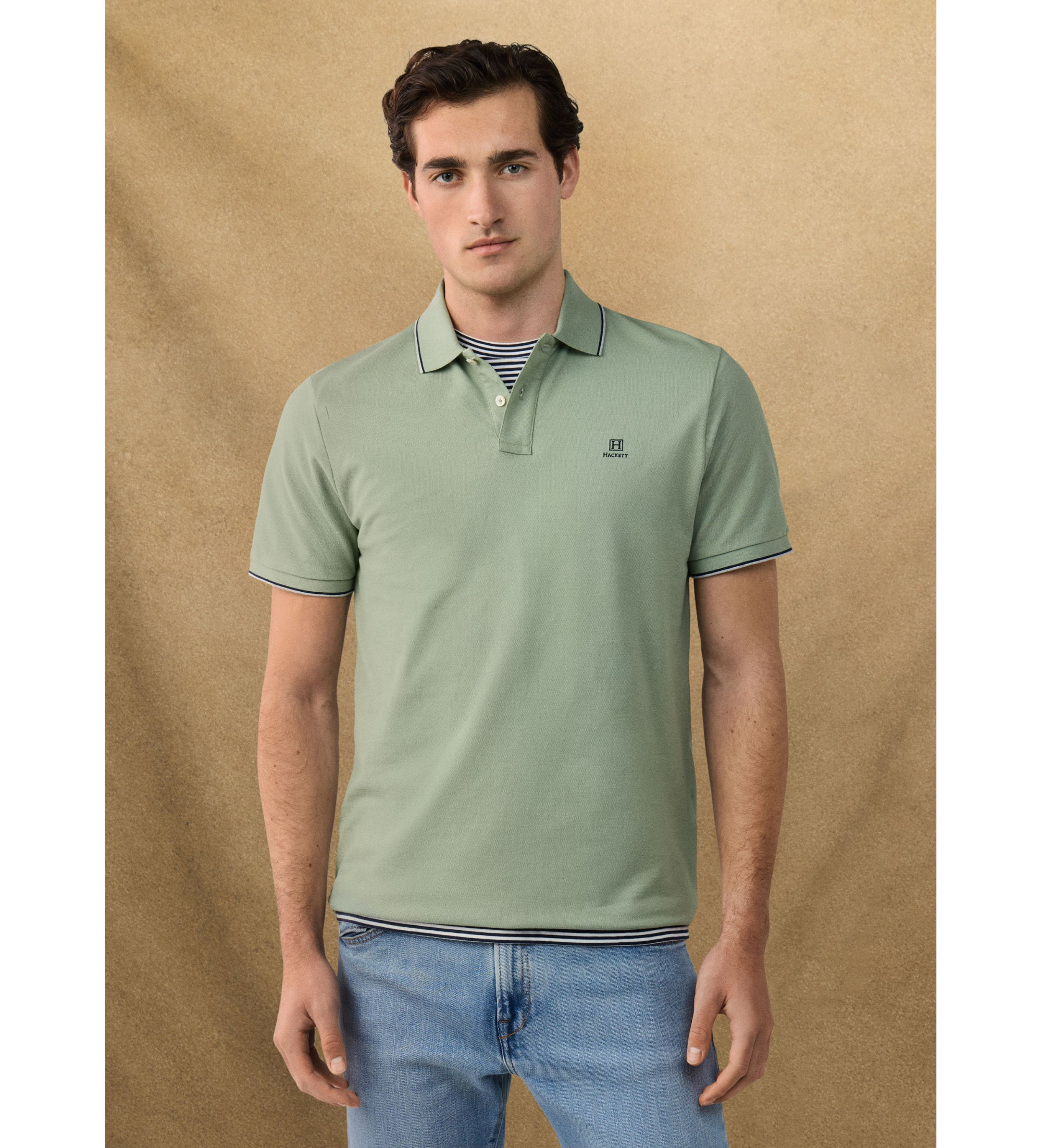 Hackett London für Herren. HM5600136 Heritage Fit Klassisches grünes Poloshirt (L), Lässig, Baumwolle, Kurzarm