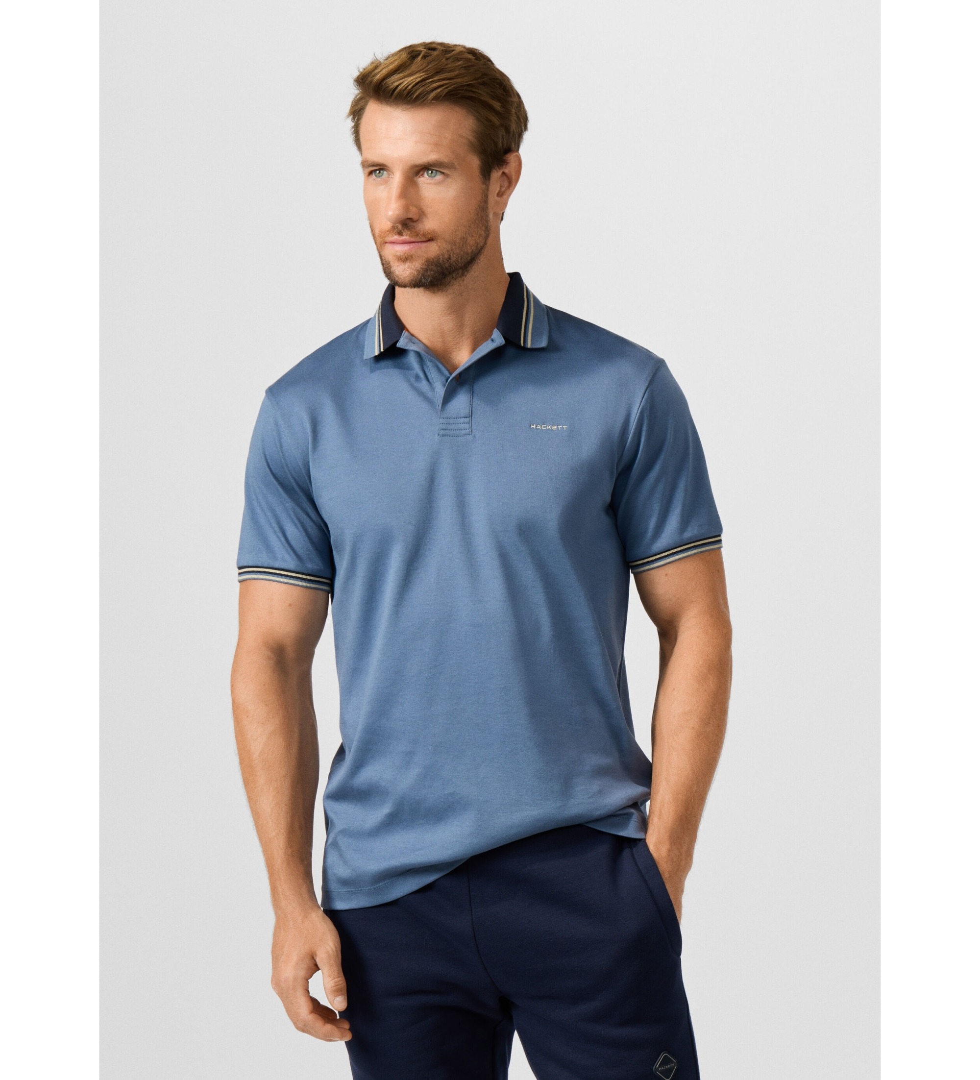 Hackett London für Herren. HM5600230 Polo Mitglieder blau (M), Lässig, Baumwolle, Kurzarm