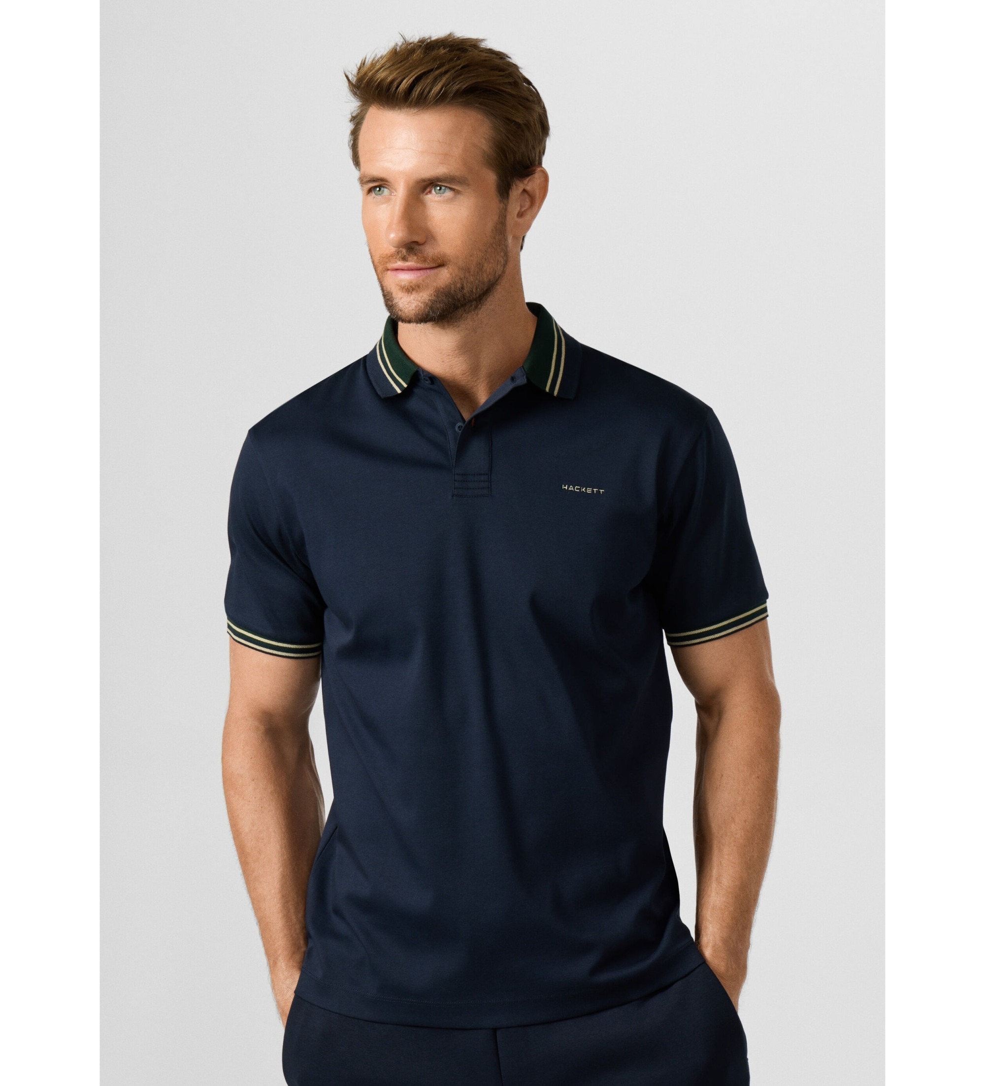 Hackett London für Herren. HM5600230 Marine-Poloshirt für Mitglieder (L), Lässig, Baumwolle, Kurzarm
