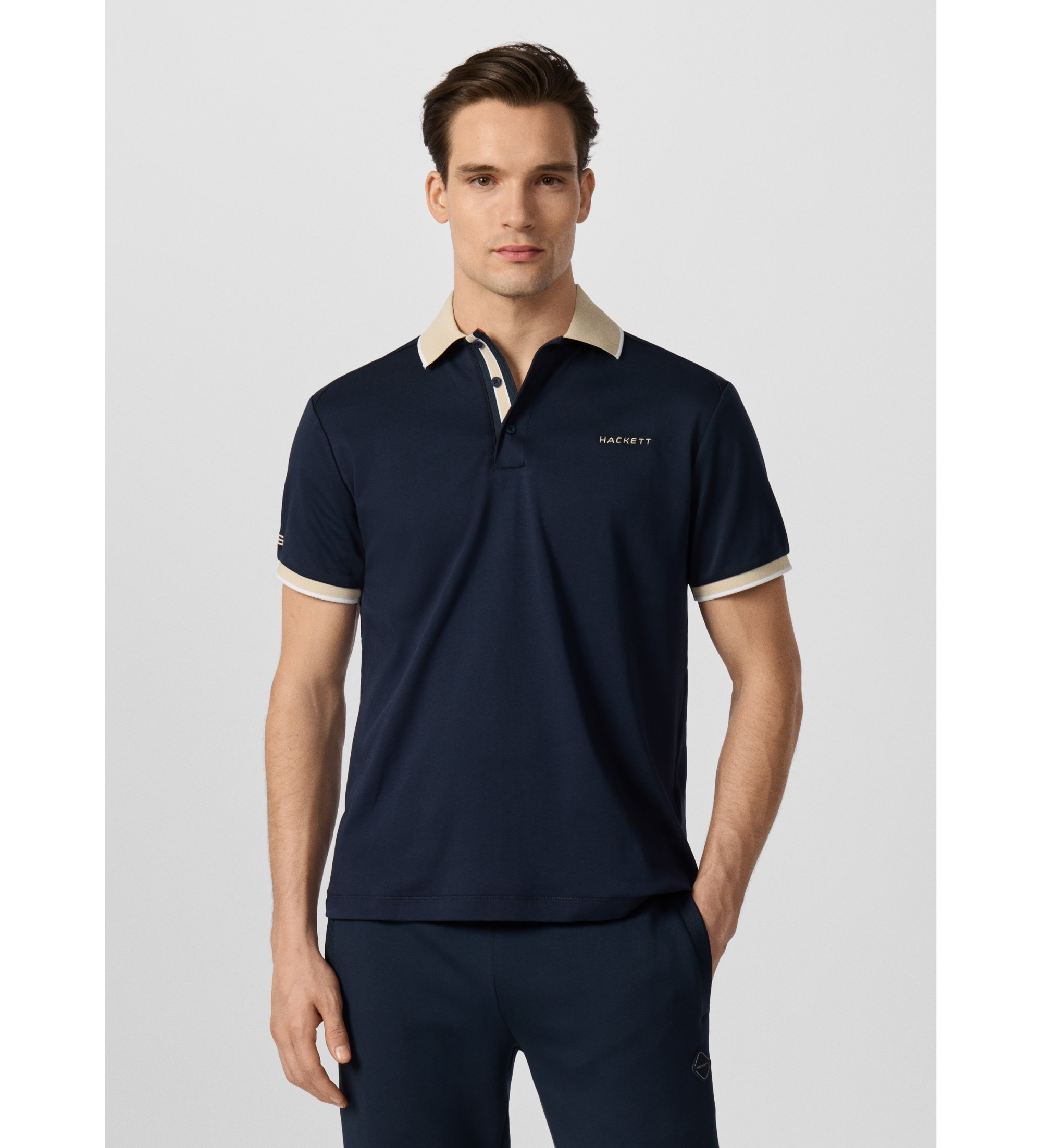 Hackett London für Herren. HM5600190 Polo Hs Resort Placket marineblau (M), Lässig, Baumwolle, Kurzarm