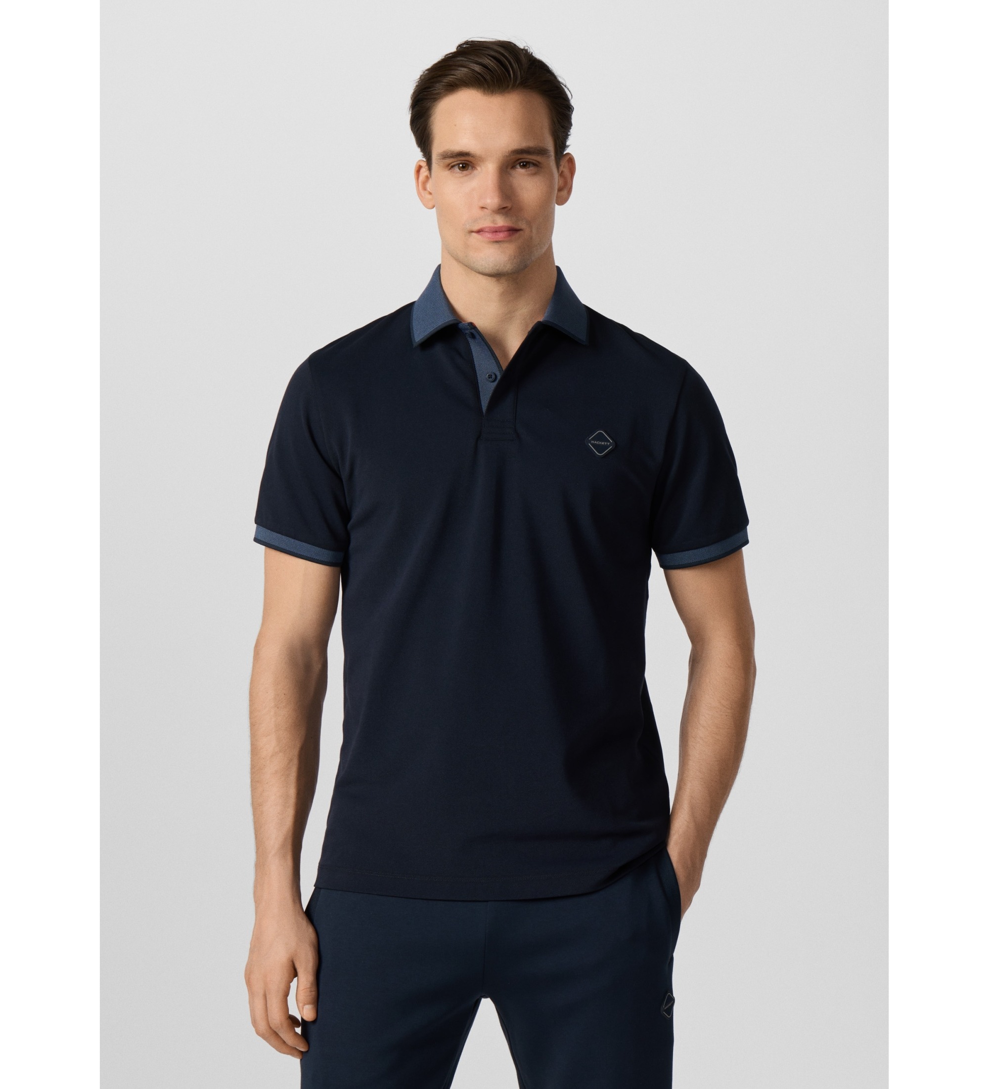 Hackett London für Herren. HM5600189 Polo Hs Two Tone marineblau (M), Lässig, Baumwolle, Kurzarm