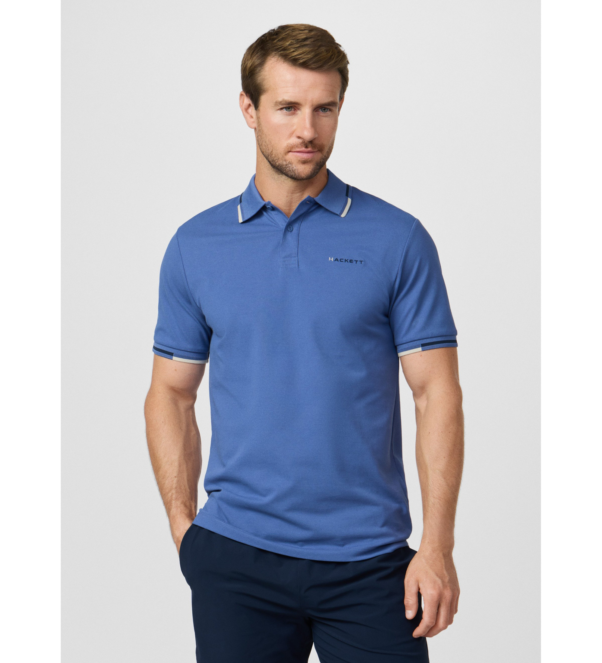 Hackett London für Herren. HM5600144 Kurzarm-Poloshirt mit klassischer Passform, blau (XL), Lässig, Baumwolle
