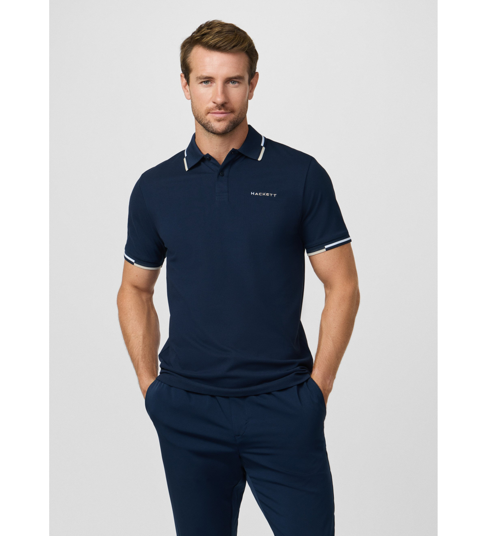 Hackett London für Herren. HM5600144 Kurzärmeliges Poloshirt mit klassischem marineblauem Schnitt (S), Lässig, Baumwolle, Kurzarm