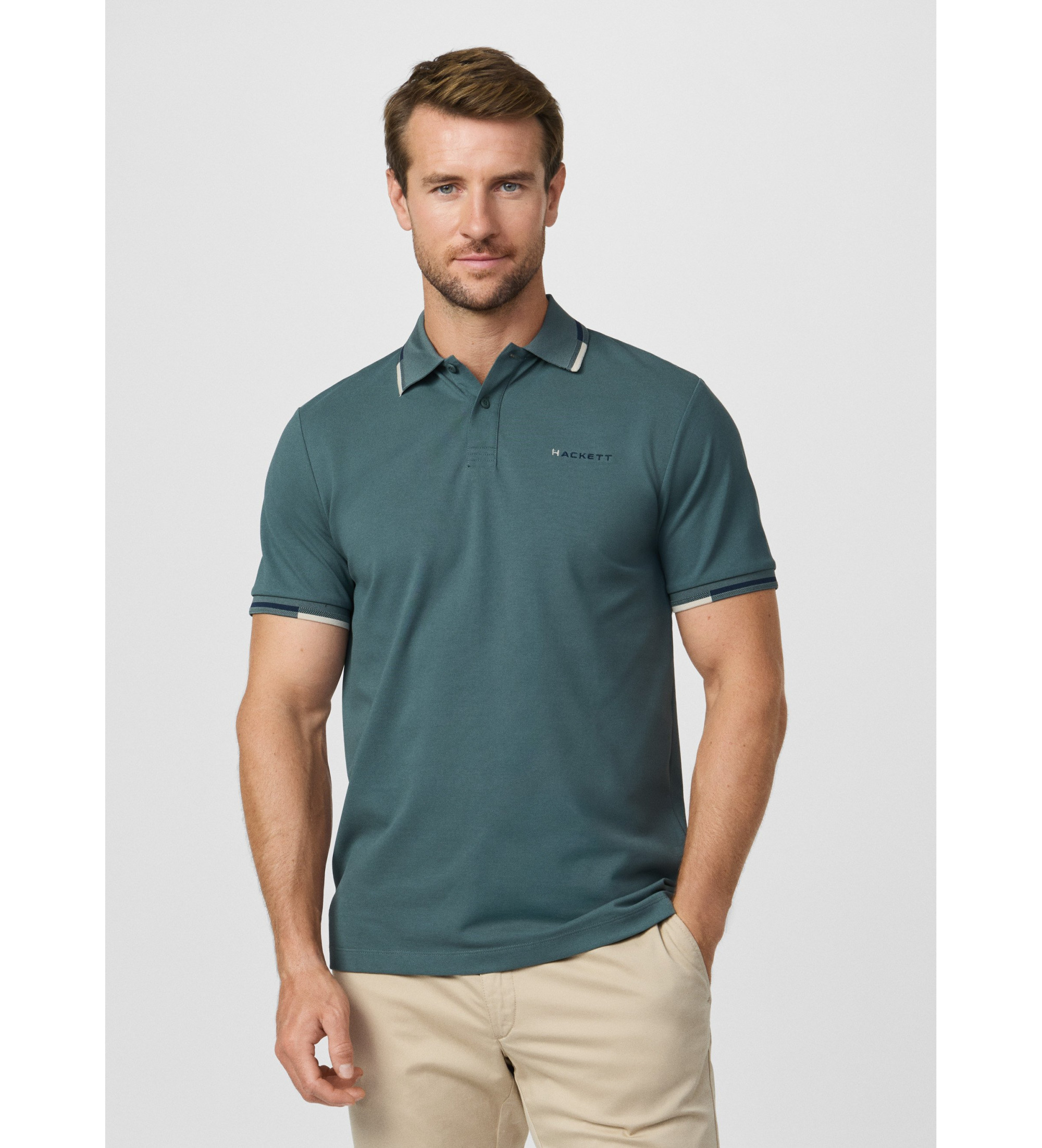 Hackett London für Herren. HM5600144 Kurzarm-Poloshirt mit klassischer Passform, grün (XXL), Lässig, Baumwolle