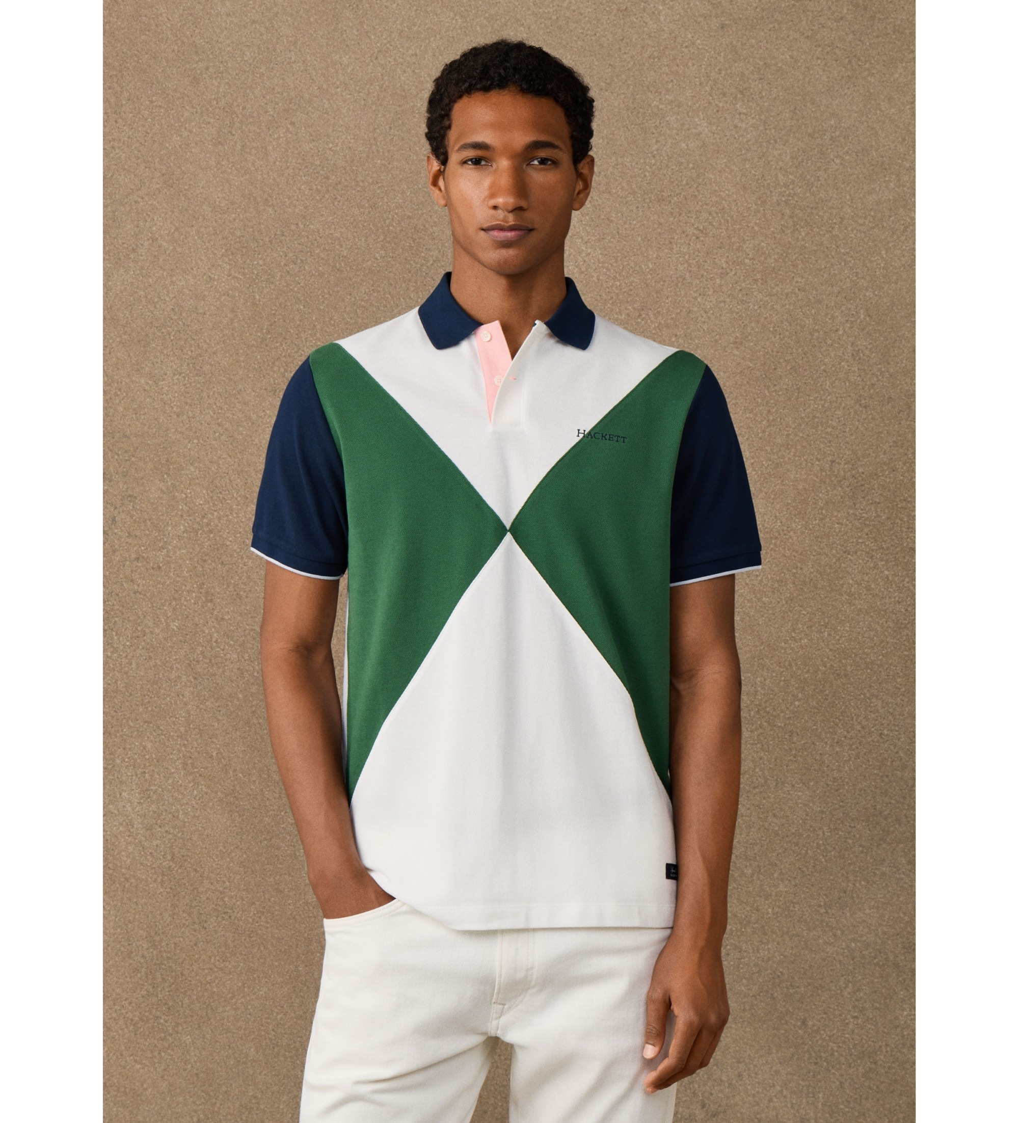 Hackett London für Herren. HM5600208 Polo Nbr Diamond in gebrochenem Weiß (L), Lässig, Baumwolle, Kurzarm