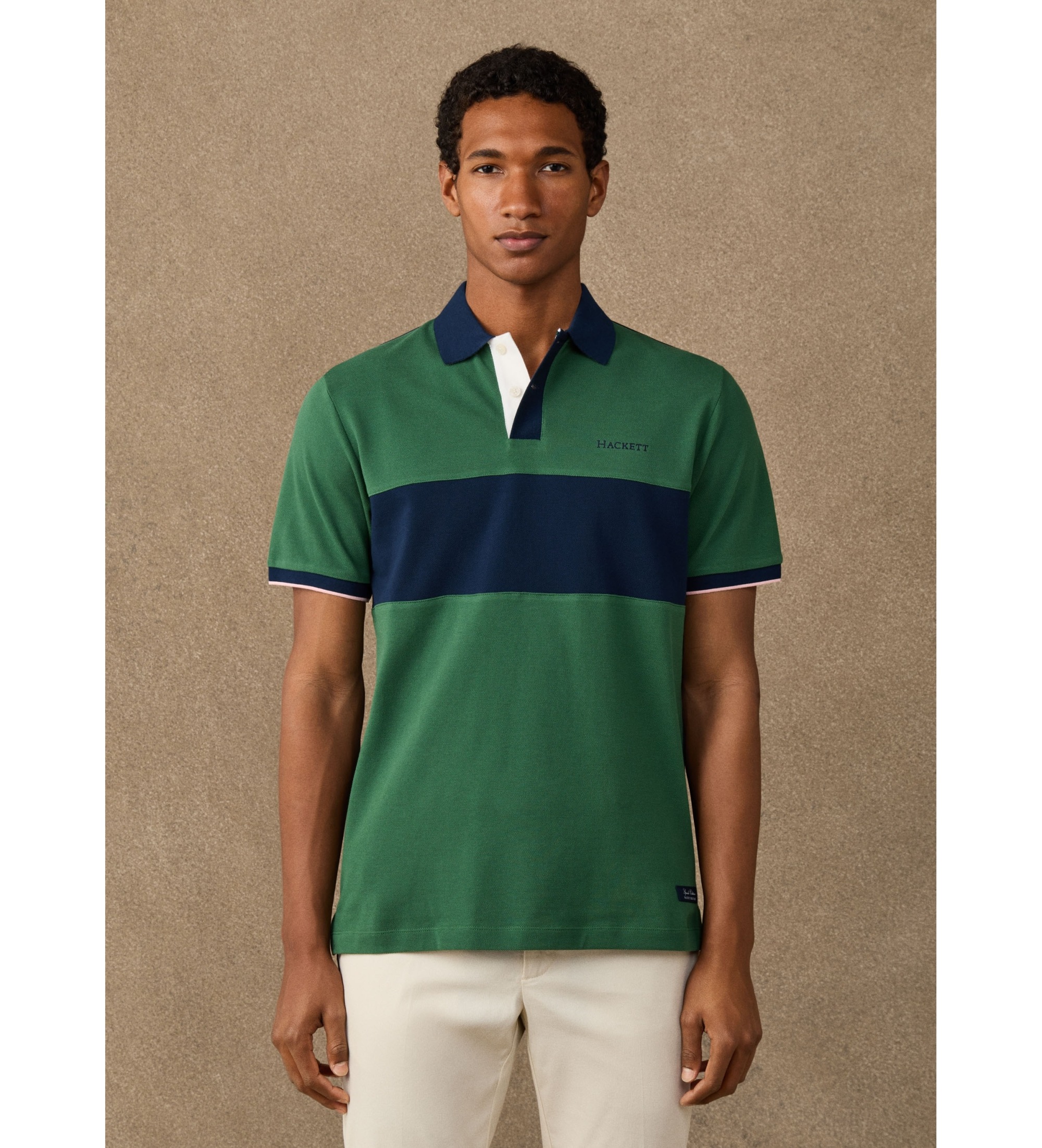 Hackett London für Herren. HM5600207 Polo Nbr Panel grün (L), Lässig, Baumwolle, Kurzarm