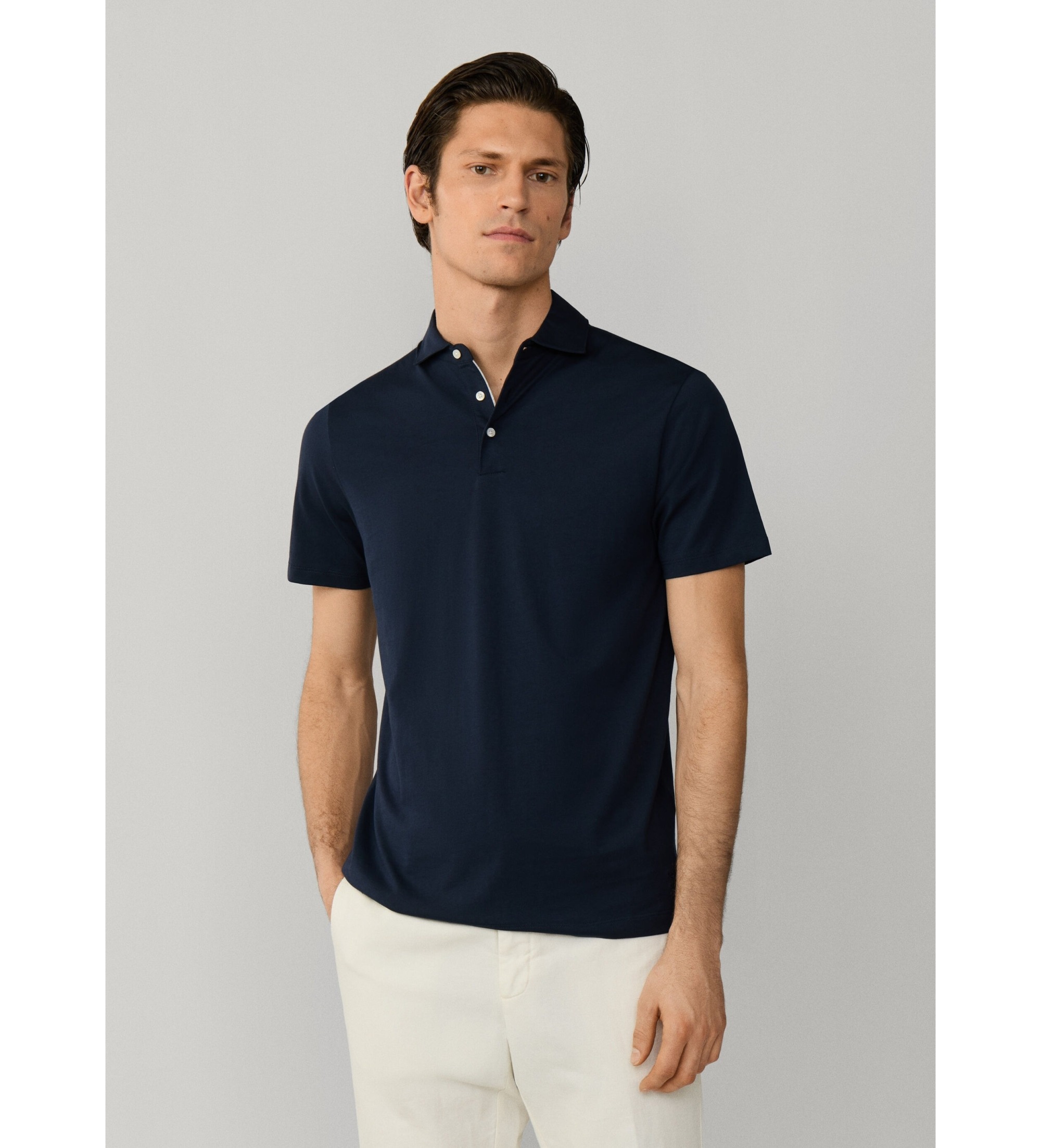 Hackett London für Herren. HM5600098 Marineblaues Pima-Poloshirt (L), Weiß, Lässig, Baumwolle, Kurzarm