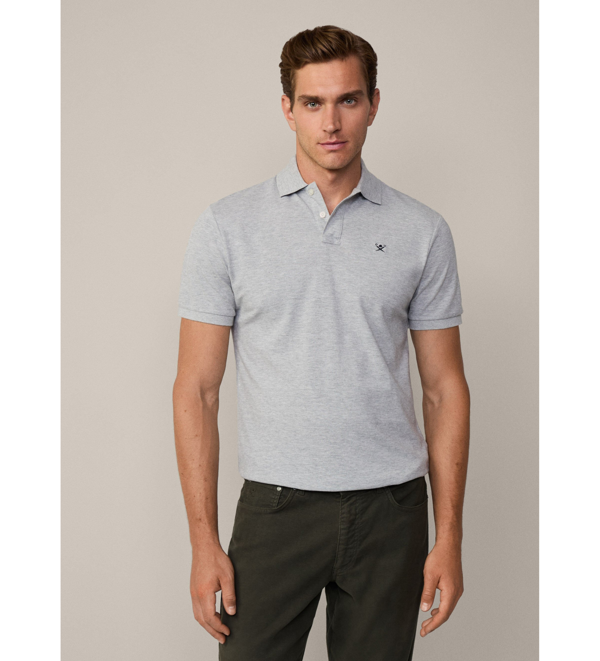 Hackett London für Herren. HM562363 Schmal geschnittenes Piqué-Poloshirt grau (S), Lässig, Baumwolle, Kurzarm