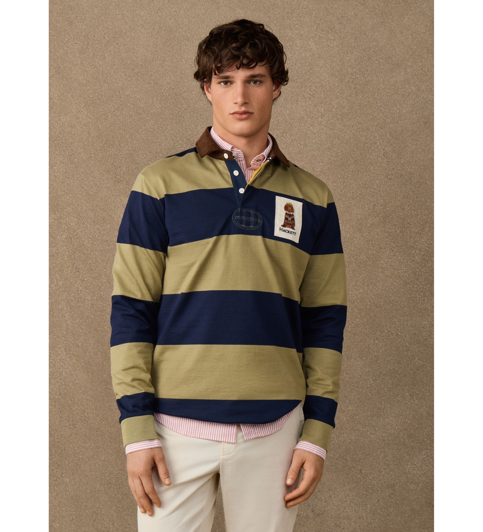 Hackett London für Herren. HM5700028 Rugby-Poloshirt Harry Rby marineblau (M), Lässig, Baumwolle, Langarm