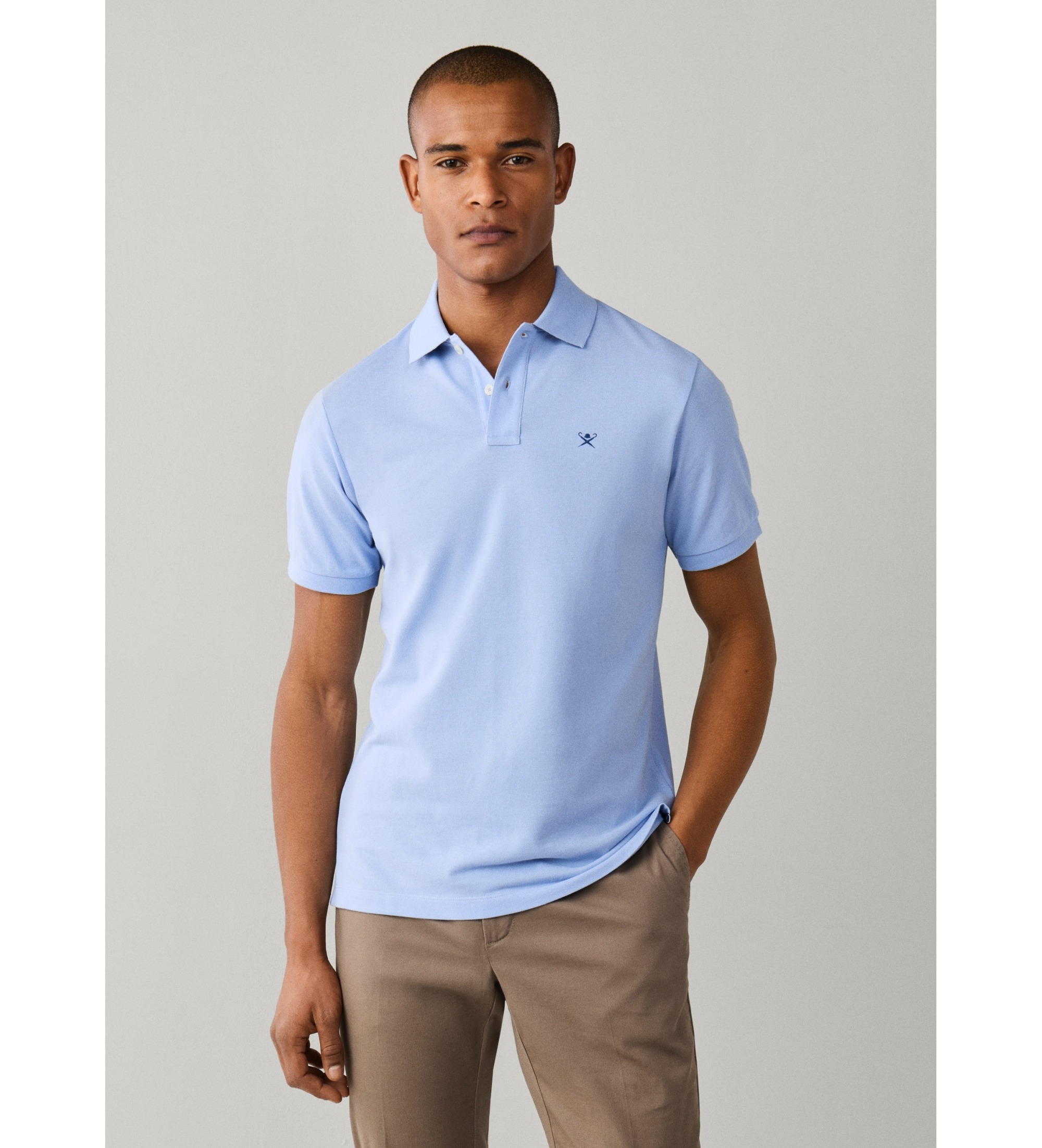 Hackett London für Herren. HM5600203 Blaues Polohemd in Slim-Fit-Passform mit Logo (XL), Lässig, Baumwolle, Klassisch, Kurzarm