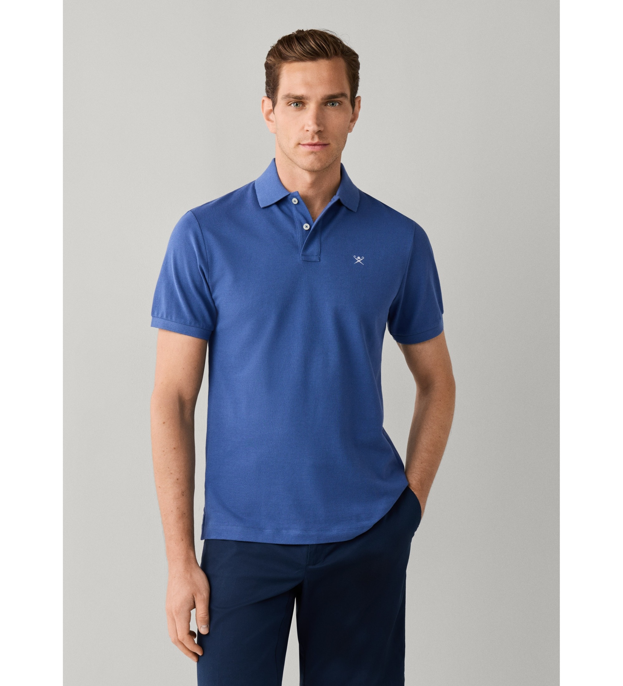 Hackett London für Herren. HM5600203 Blaues Polohemd in Slim-Fit-Passform mit Logo (S), Lässig, Baumwolle, Klassisch, Kurzarm