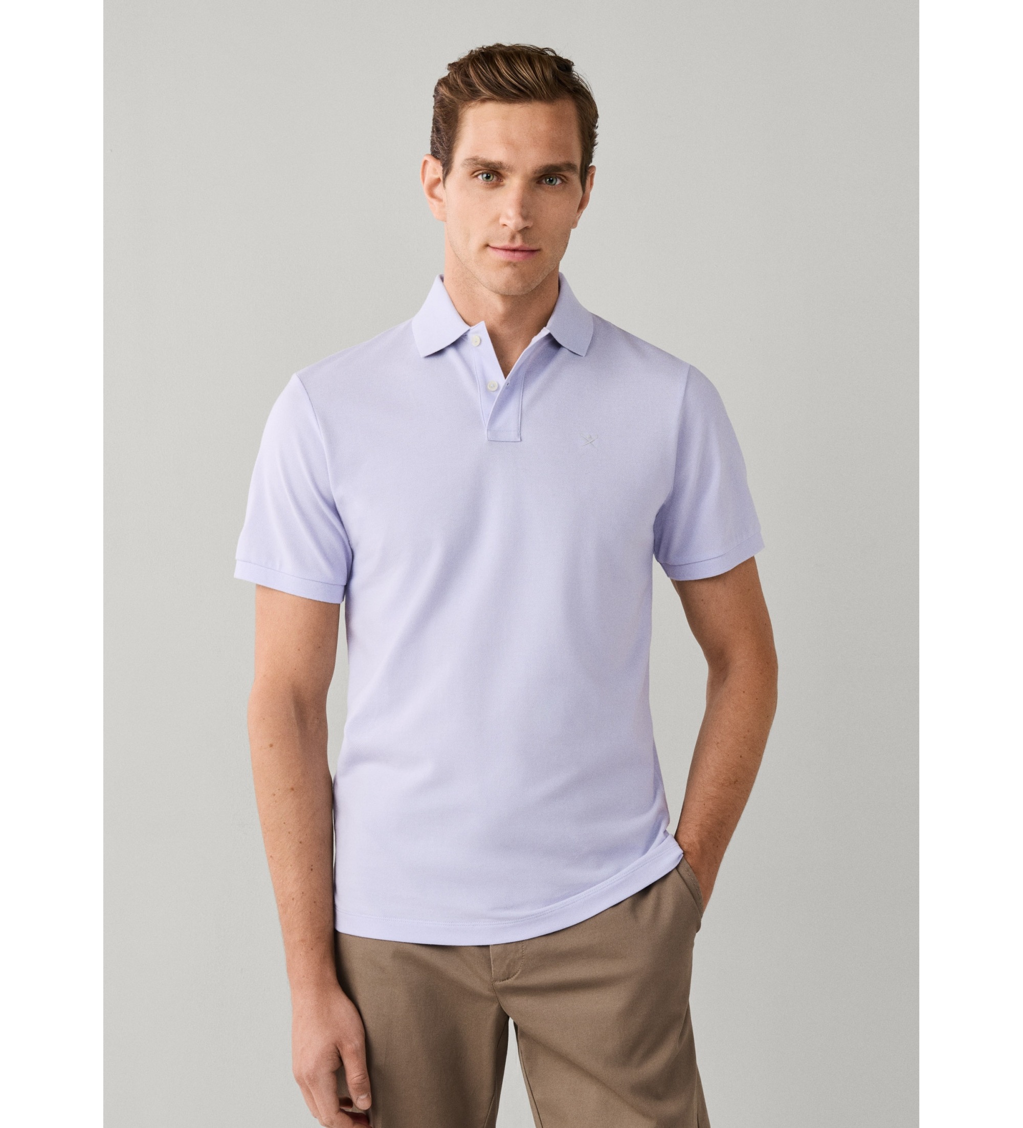 Hackett London für Herren. HM5600203 Slim-Fit-Poloshirt mit Logo in Lila (L), Lässig, Flieder, Baumwolle, Klassisch, Kurzarm