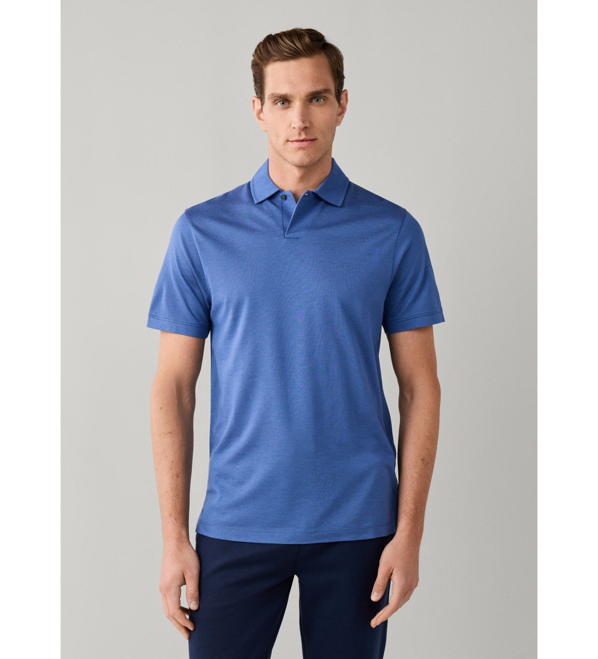 Hackett London für Herren. HM5600202 Blaues Revere-Poloshirt (L), Lässig, Kurzarm, Lyocell