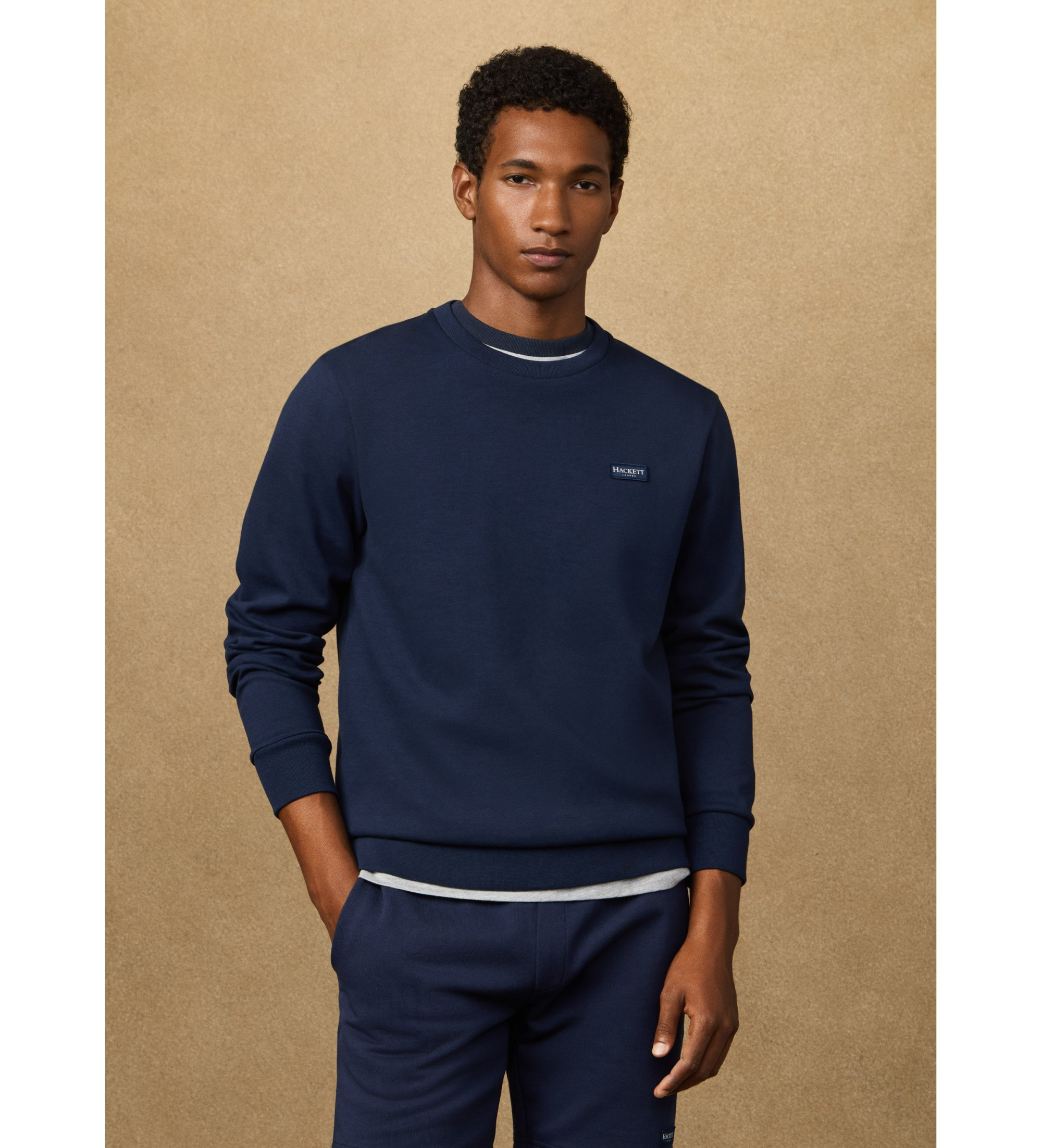 Hackett London für Herren. HM5800089 Sweatshirt mit Rundhalsausschnitt und marineblauem Logo (L), Lässig, Baumwolle