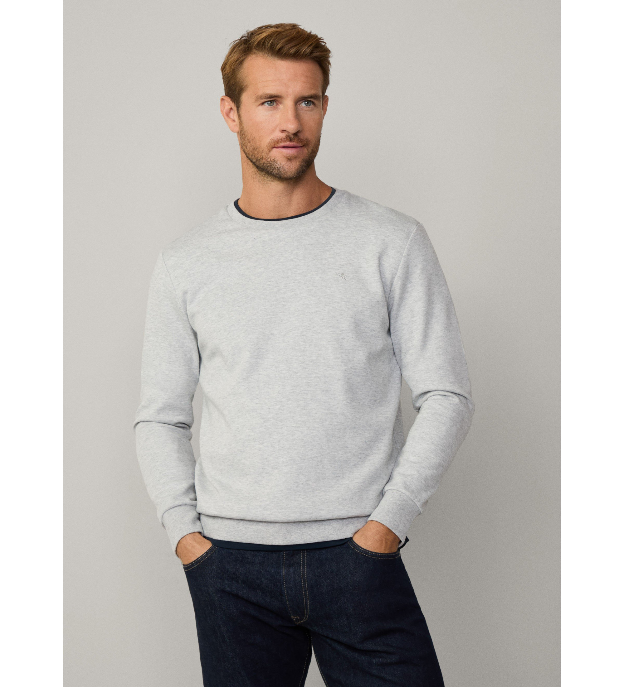 Hackett London für Herren. HM581165 Graues Sweatshirt mit klassischer Passform (3XL), Lässig, Baumwolle, Langarm
