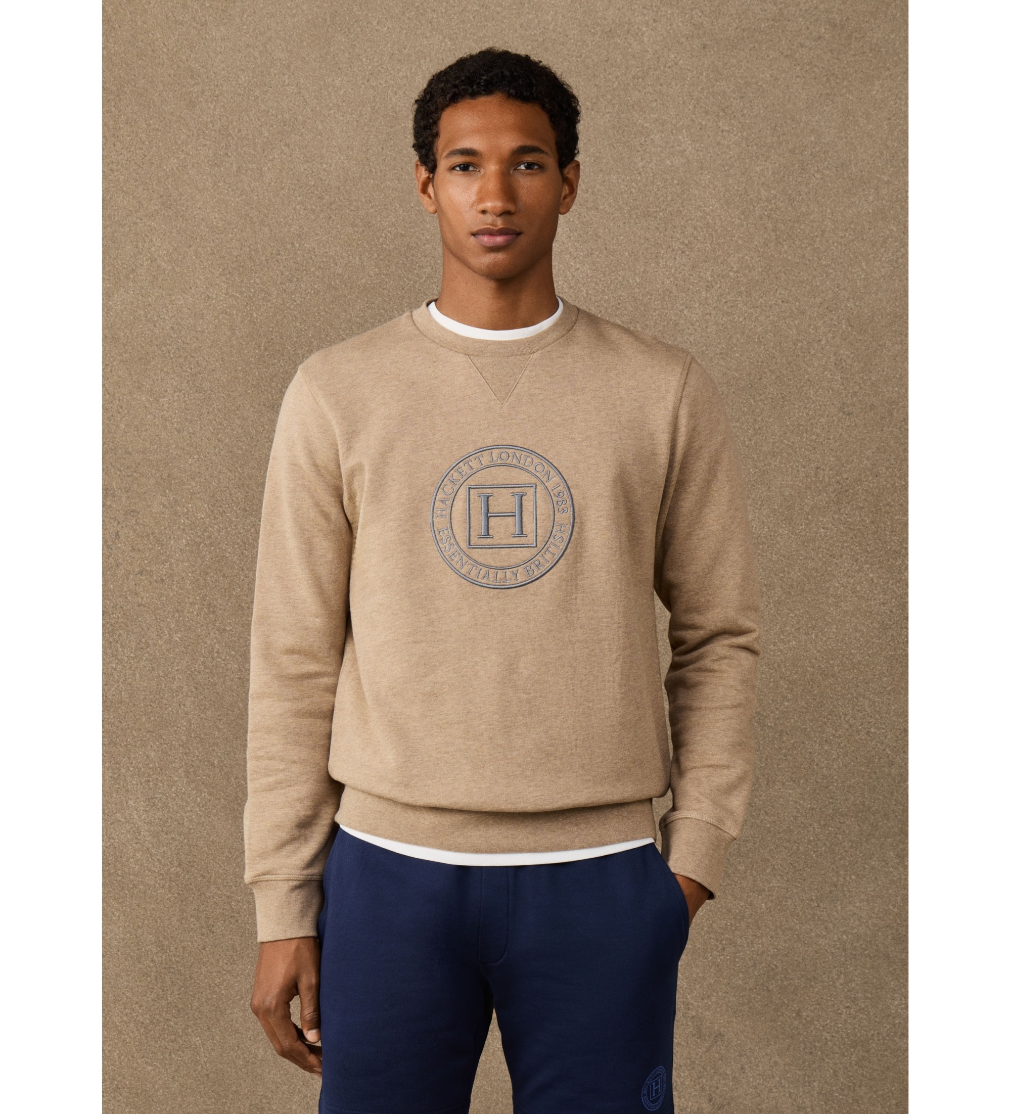Hackett Londonvoor mannen. HM5800112 Sweater H Crew beige (XL), Casual, Katoen