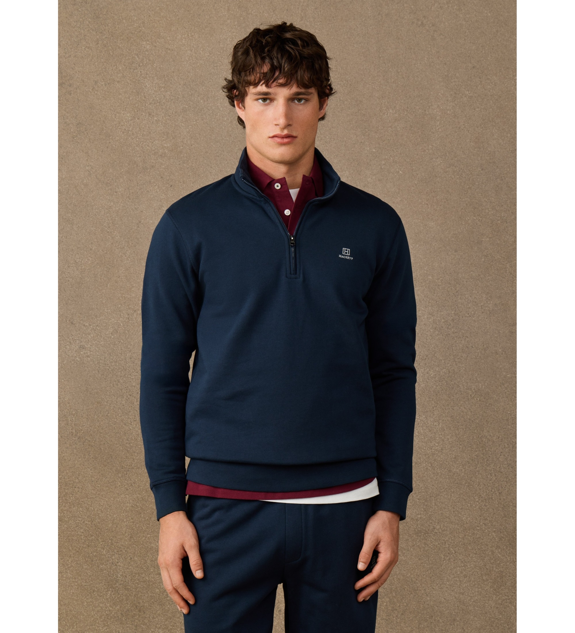 Hackett London für Herren. HM5800195 Sweatshirt aus Baumwolle mit Reißverschluss und marineblauem Logo (M), Lässig
