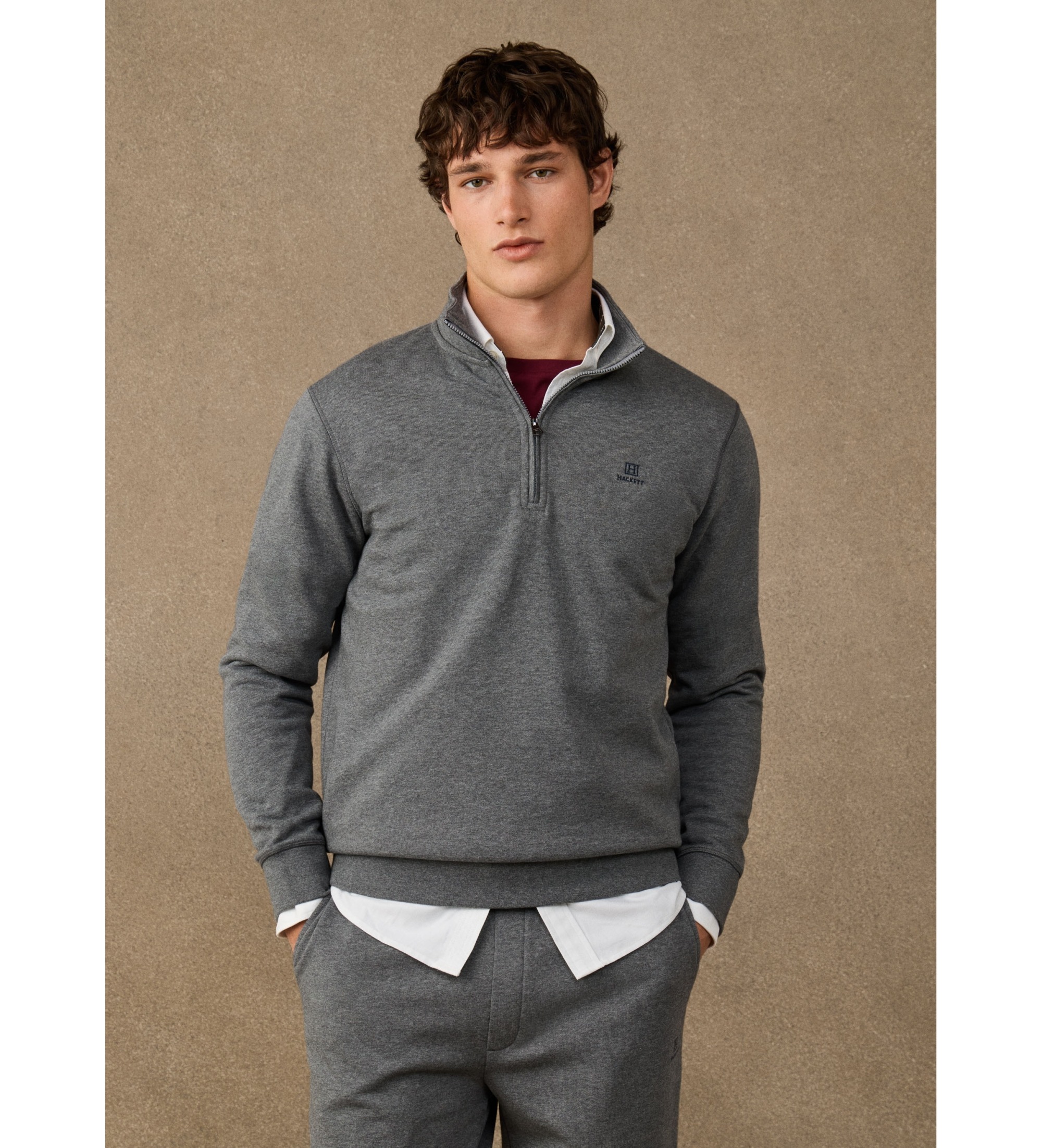 Hackett London für Herren. HM5800195 Sweatshirt aus Baumwolle mit Reißverschluss und grauem Logo (M), Lässig