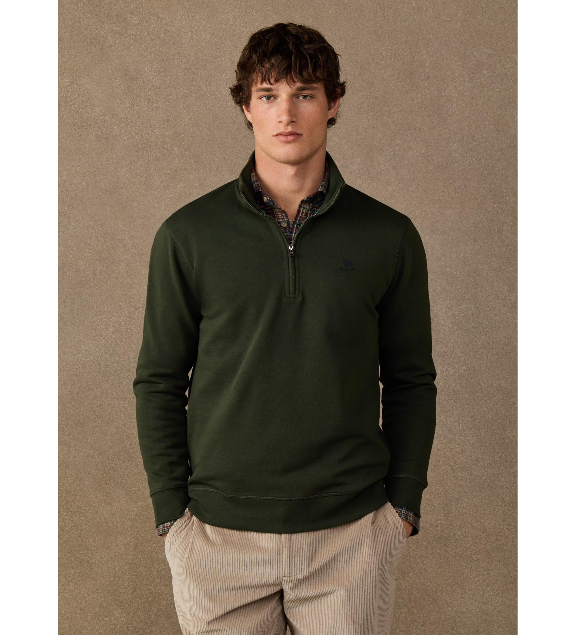 Hackett London für Herren. HM5800195 Baumwoll-Sweatshirt mit Reißverschluss und grünem Logo (M), Lässig, Baumwolle