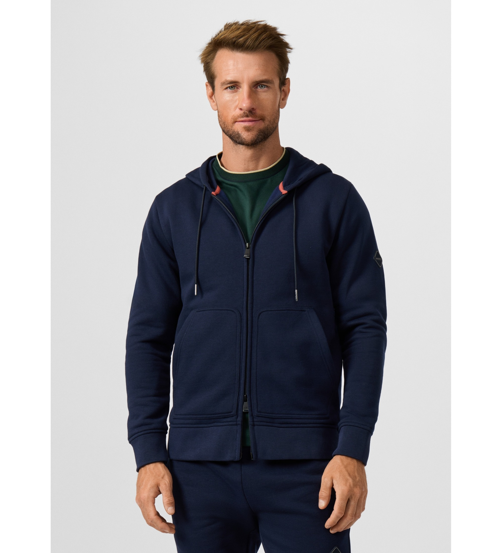 Hackett London für Herren. HM5800158 Kapuzenjacke mit durchgehendem Reißverschluss und Luxe-Logo, marineblau (XL), Lässig, Baumwolle