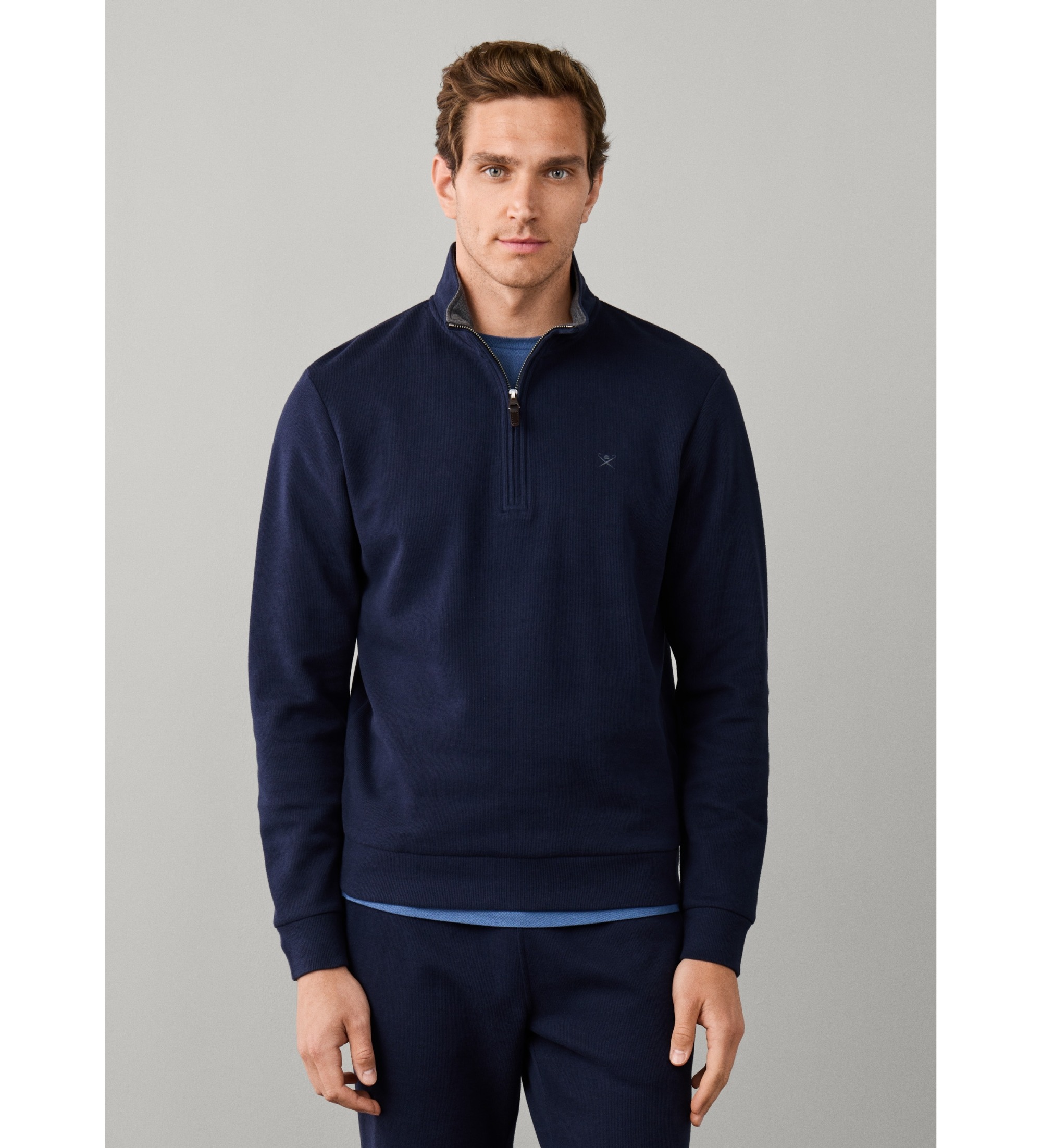 Hackett London für Herren. HM5800151 Sweatshirt mit halbem Reißverschluss marineblau (S), Lässig, Baumwolle, Langarm