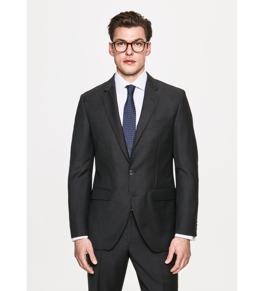 Hackett London für Herren. HM441678 Amerikanischer Blazer aus unifarbener dunkelgrauer Wolle (38/32), Lässig, Klassisch