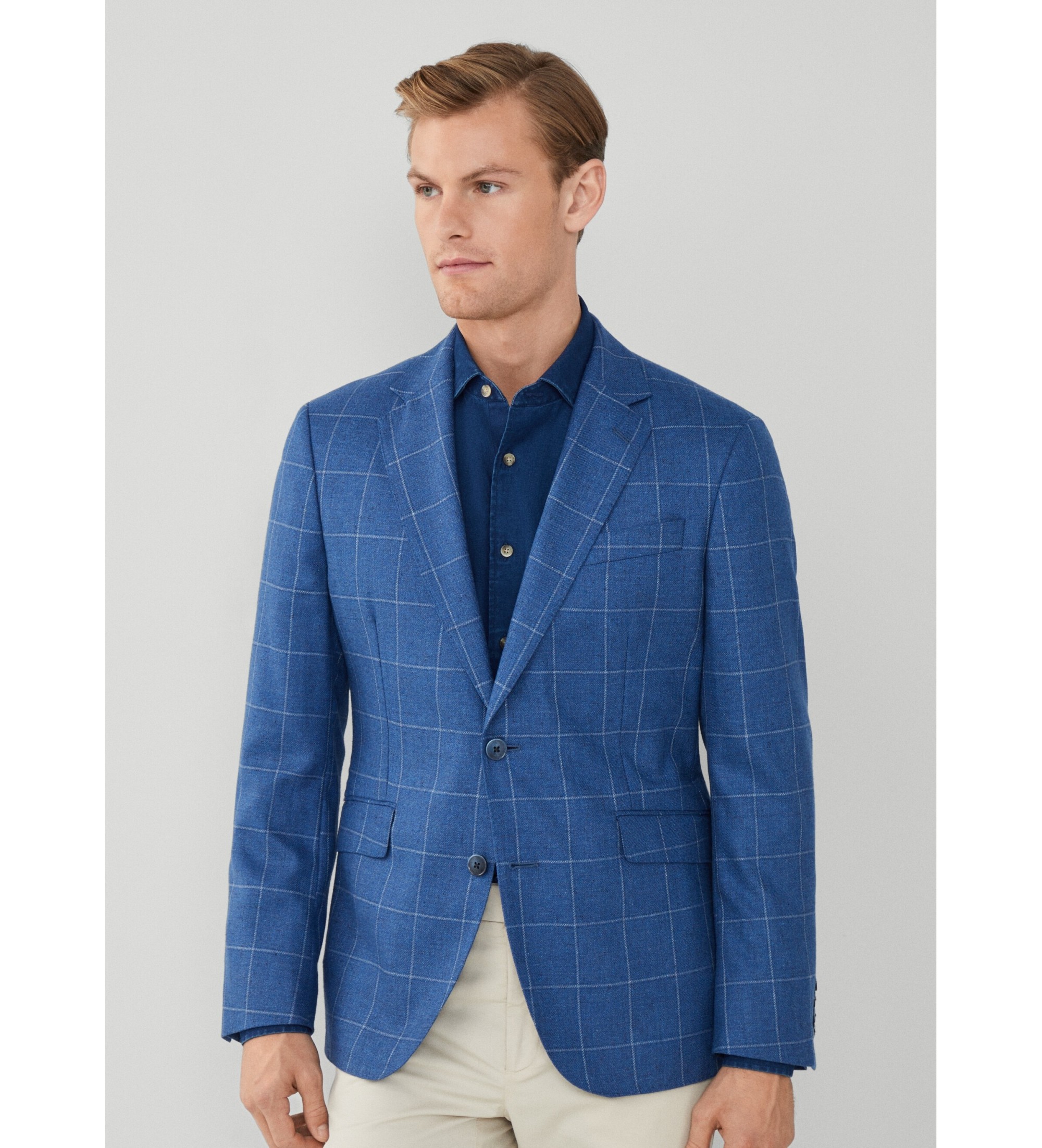 Hackett London für Herren. HM443310 Blazer Seide Wl Wpane blau (42/32), Lässig, Wolle, Klassisch