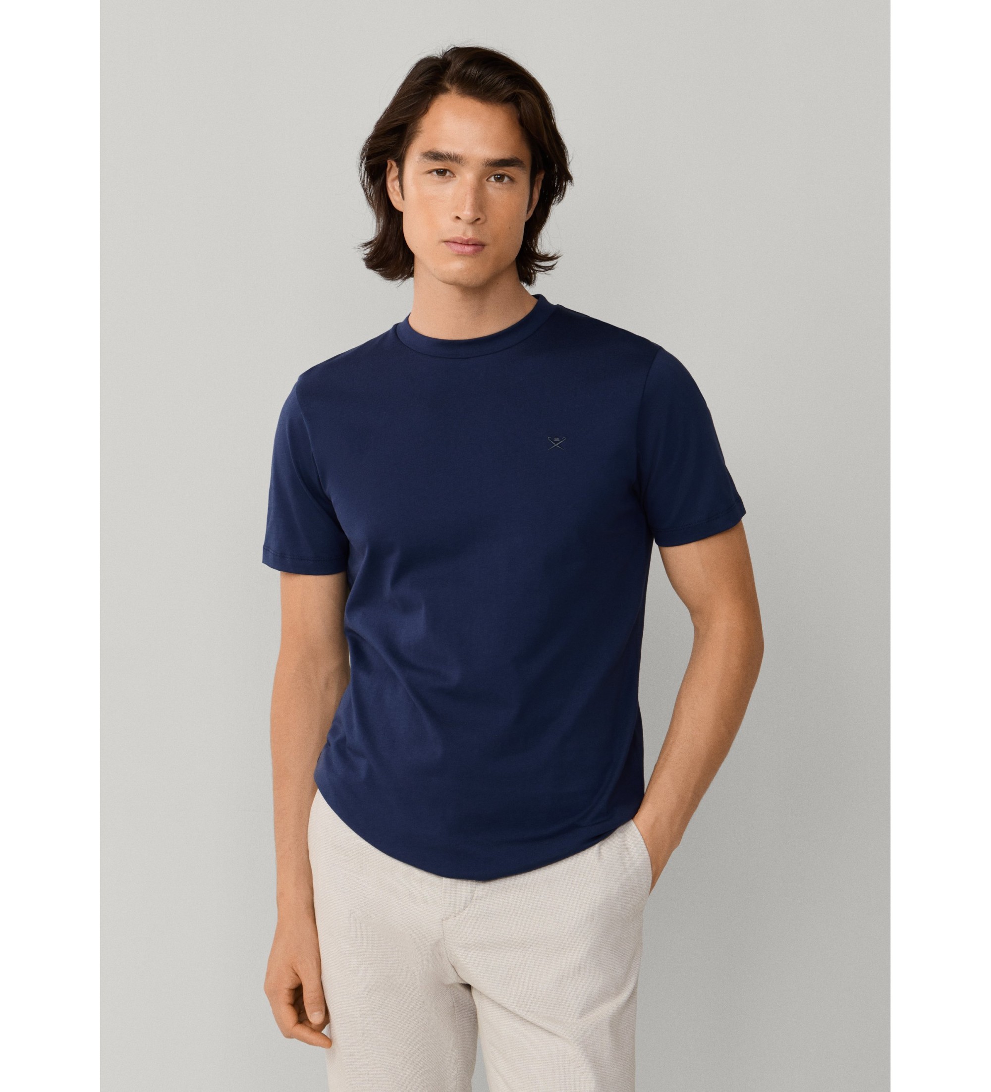 Hackett London für Herren. HM5000100 T-Shirt mit navyfarbenem Logo in klassischer Passform (XL), Lässig, Baumwolle, Kurzarm, Marine