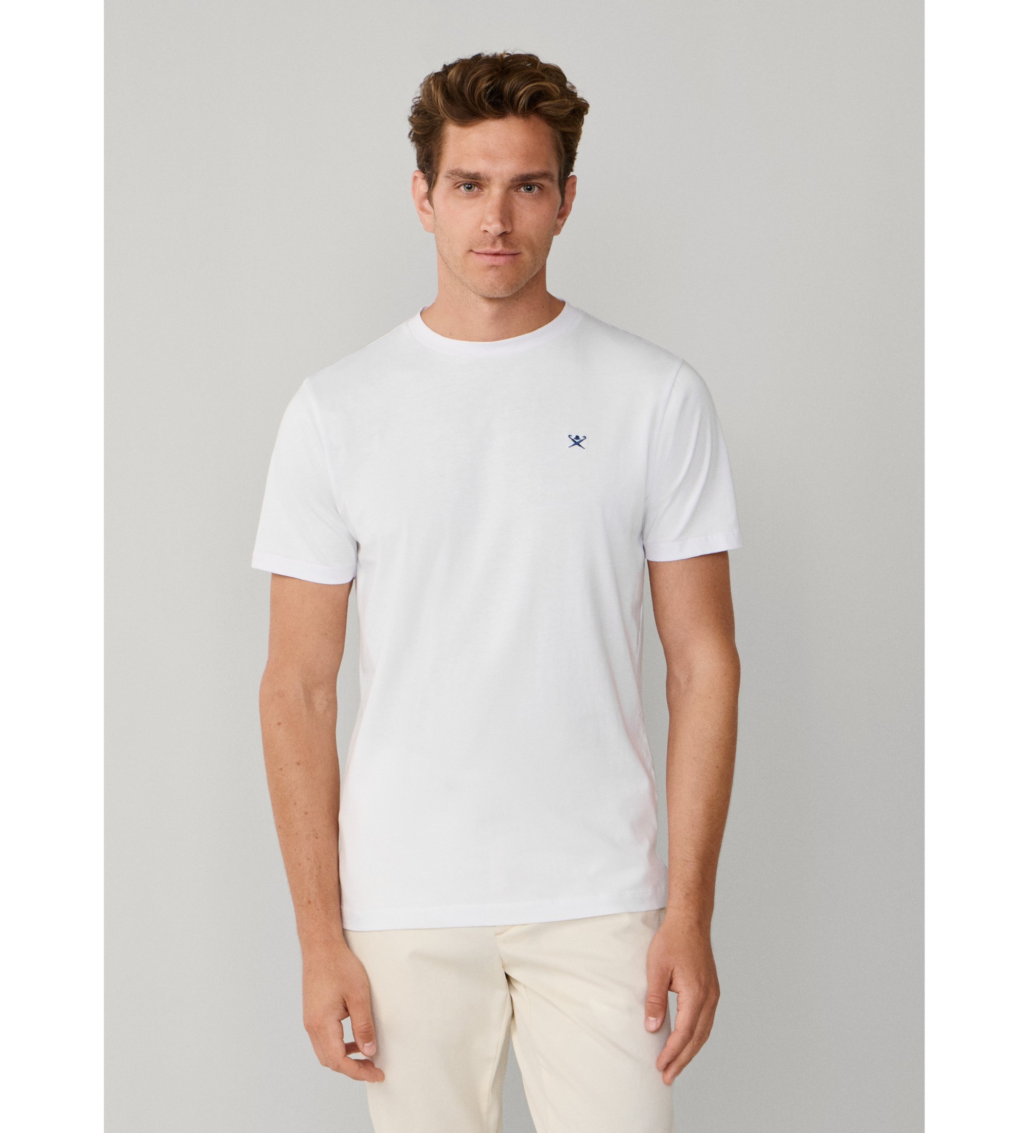 Hackett London für Herren. HM5000100 T-Shirt mit klassischer Passform Logo weiß (L), Lässig, Baumwolle, Kurzarm