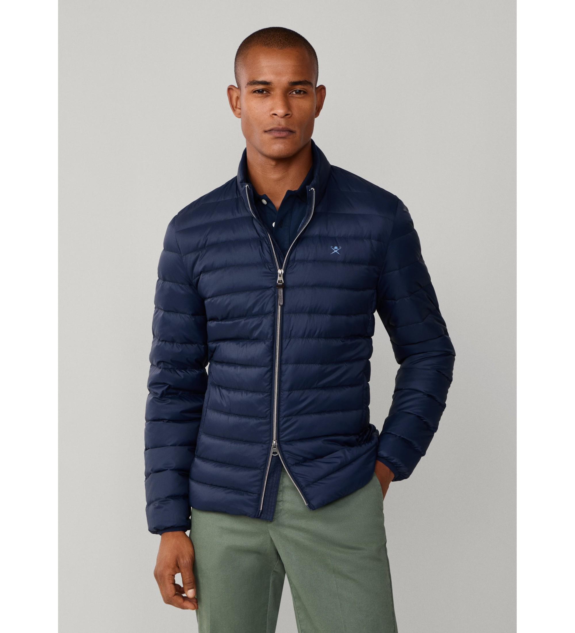 Hackett London für Herren. HM4000099 Ultra Daunenjacke Moto Marine (XL), Lässig, Nylon