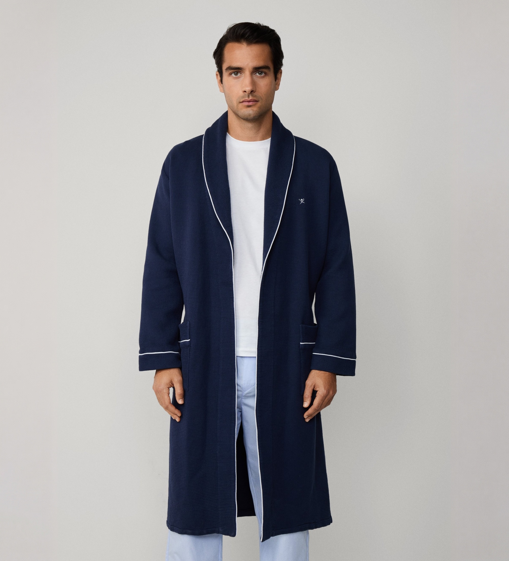 Hackett Londonvoor mannen. HMU200016 Marineblauwe badjas met wafeltextuur (XXL), Homewear, Katoen