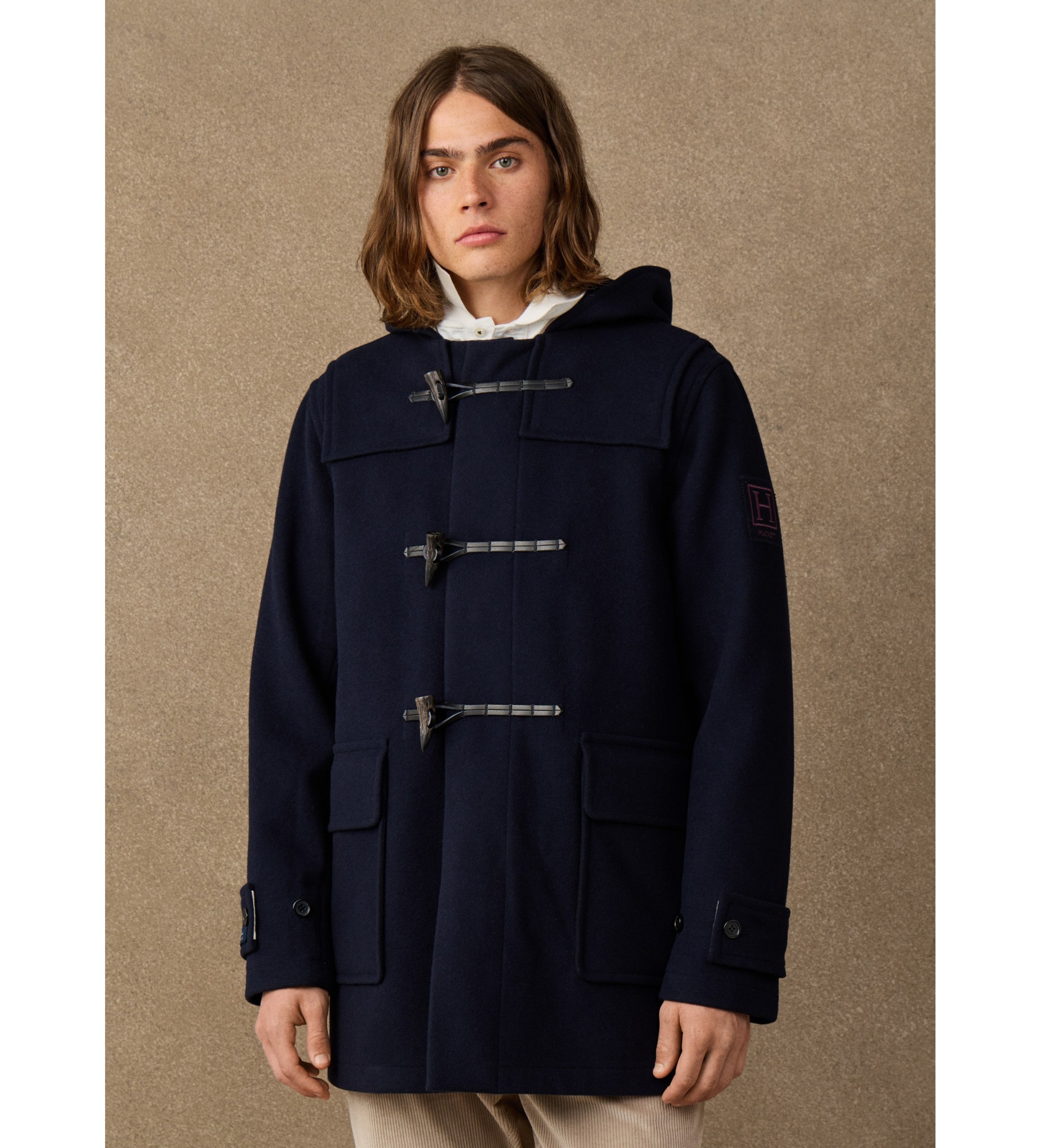 Hackett London für Herren. HM4000234 Marineblauer Dufflecoat (L), Lässig, Wolle
