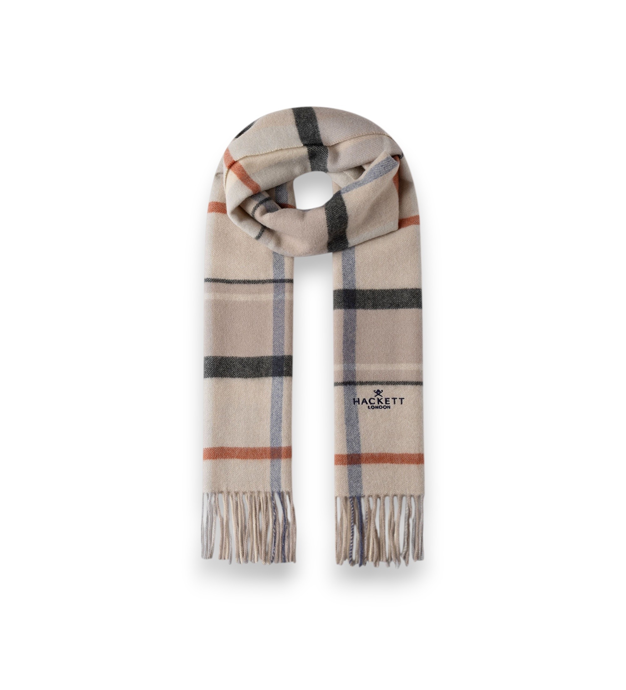 Hackett London für Herren. HM0400110 Schal Plaid Logo beige (OSFA), Lässig, Wolle, Klassisch