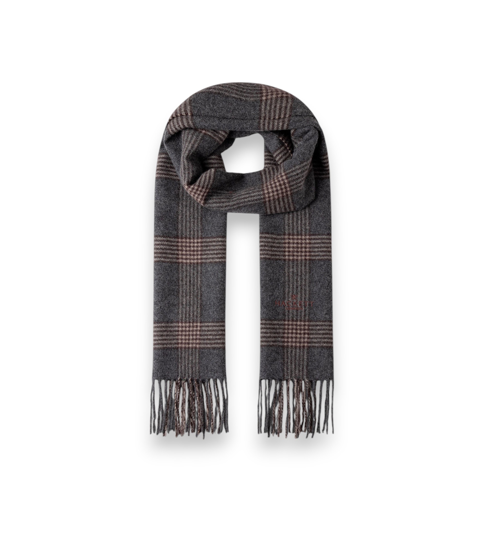Hackett London für Herren. HM0400110 Karierter Schal mit Logo, grau (OSFA), Lässig, Wolle, Klassisch