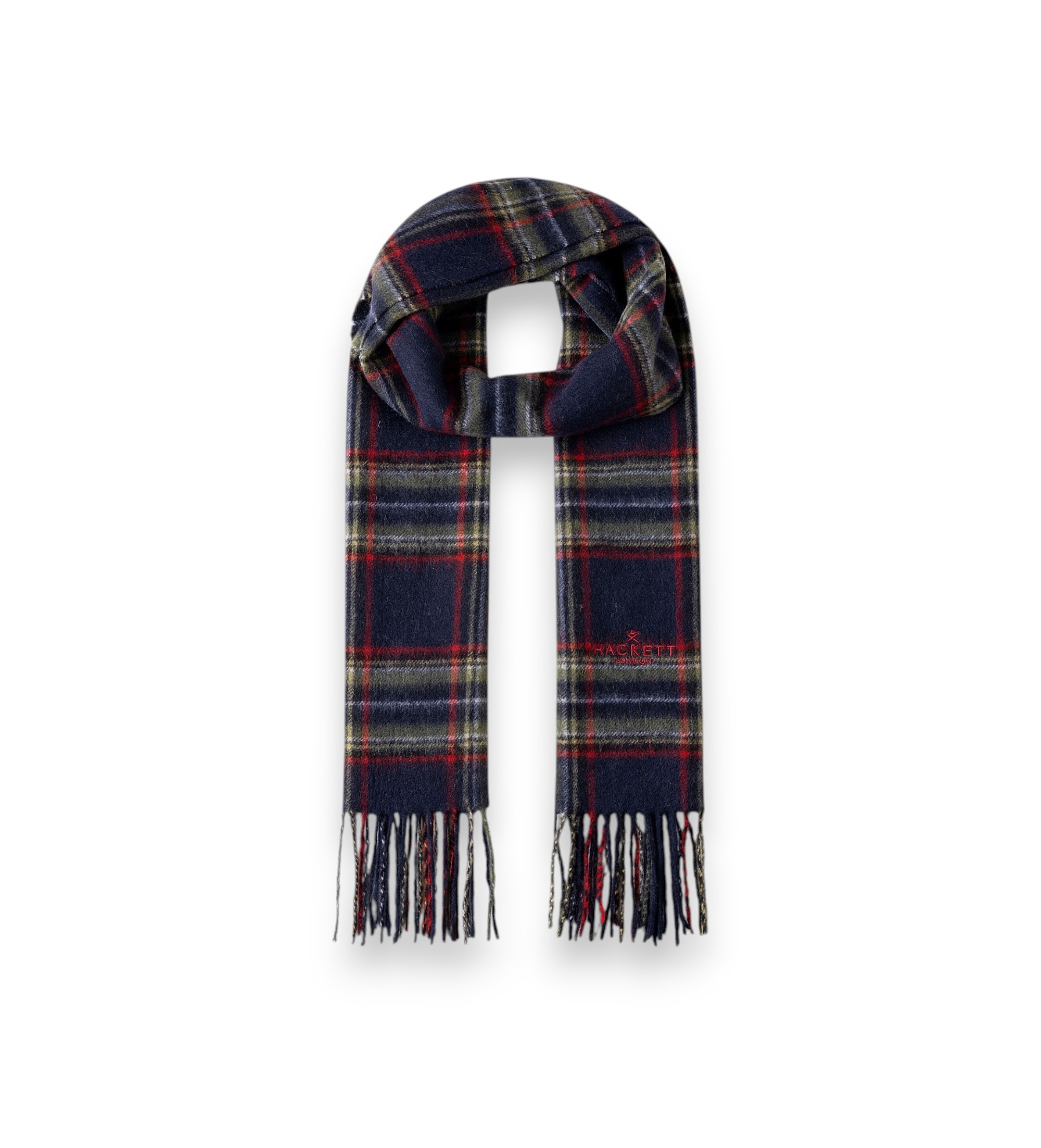 Hackett London für Herren. HM0400110 Schal Plaid Logo grün (OSFA), Lässig, Wolle, Klassisch