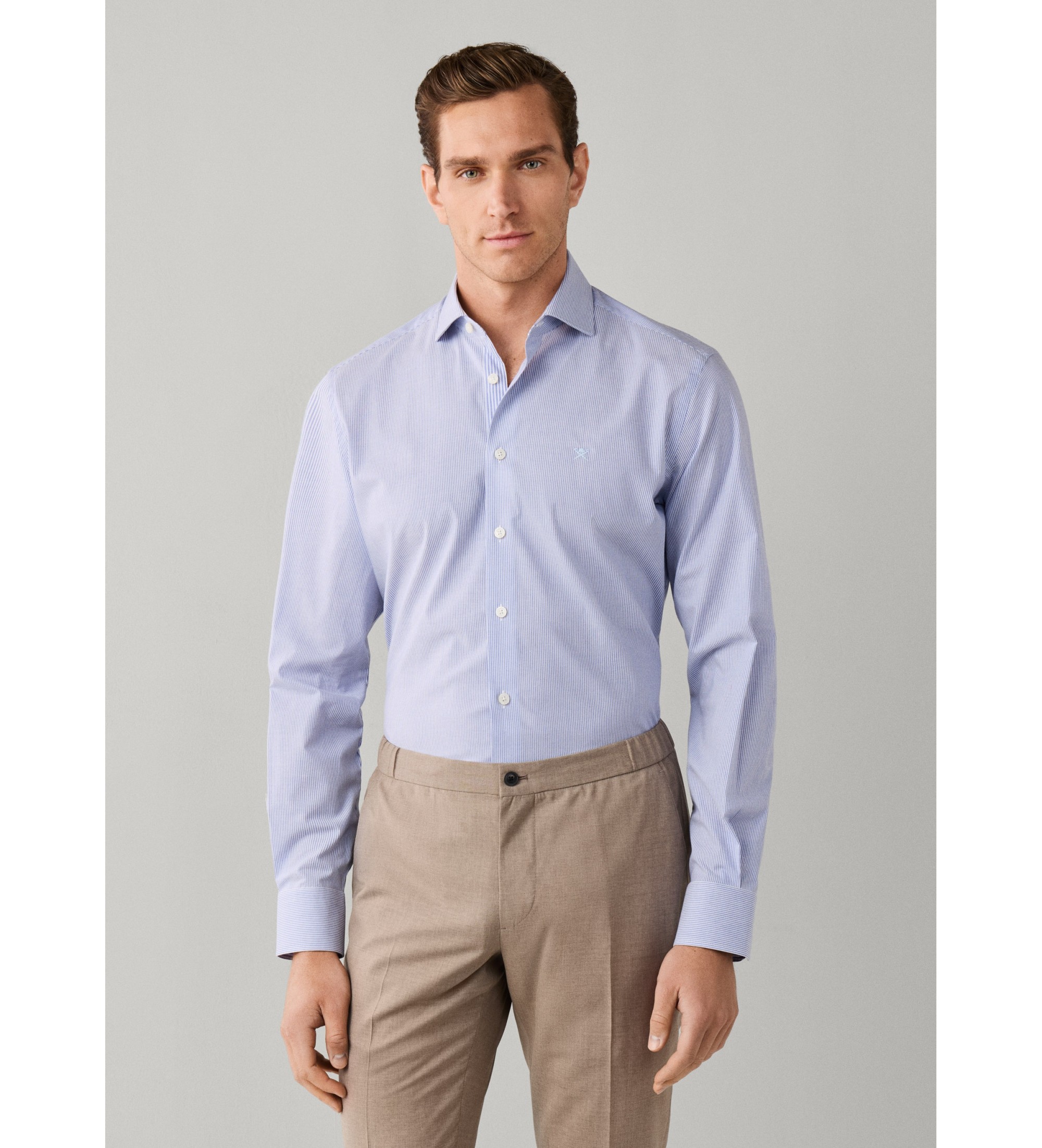 Hackett London für Herren. HM3010750 Hemd Bengalstreifen Bi-Stretch Tailored Fit blau (XXL), Lässig, Baumwolle, Klassisch, Langarm