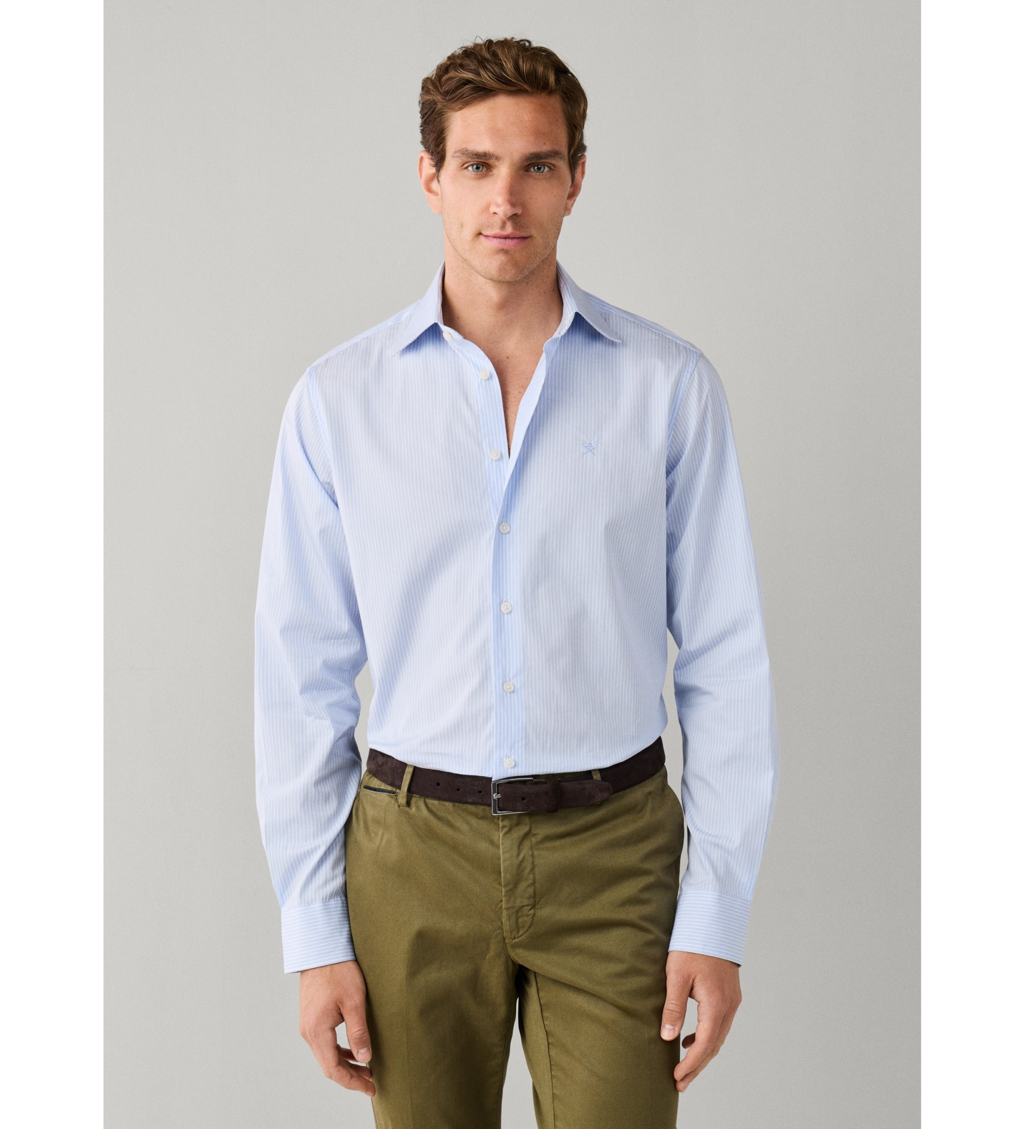 Hackett London für Herren. HM3010851 City Awning Stripe Hemd hellblau (S), Lässig, Baumwolle, Klassisch, Langarm