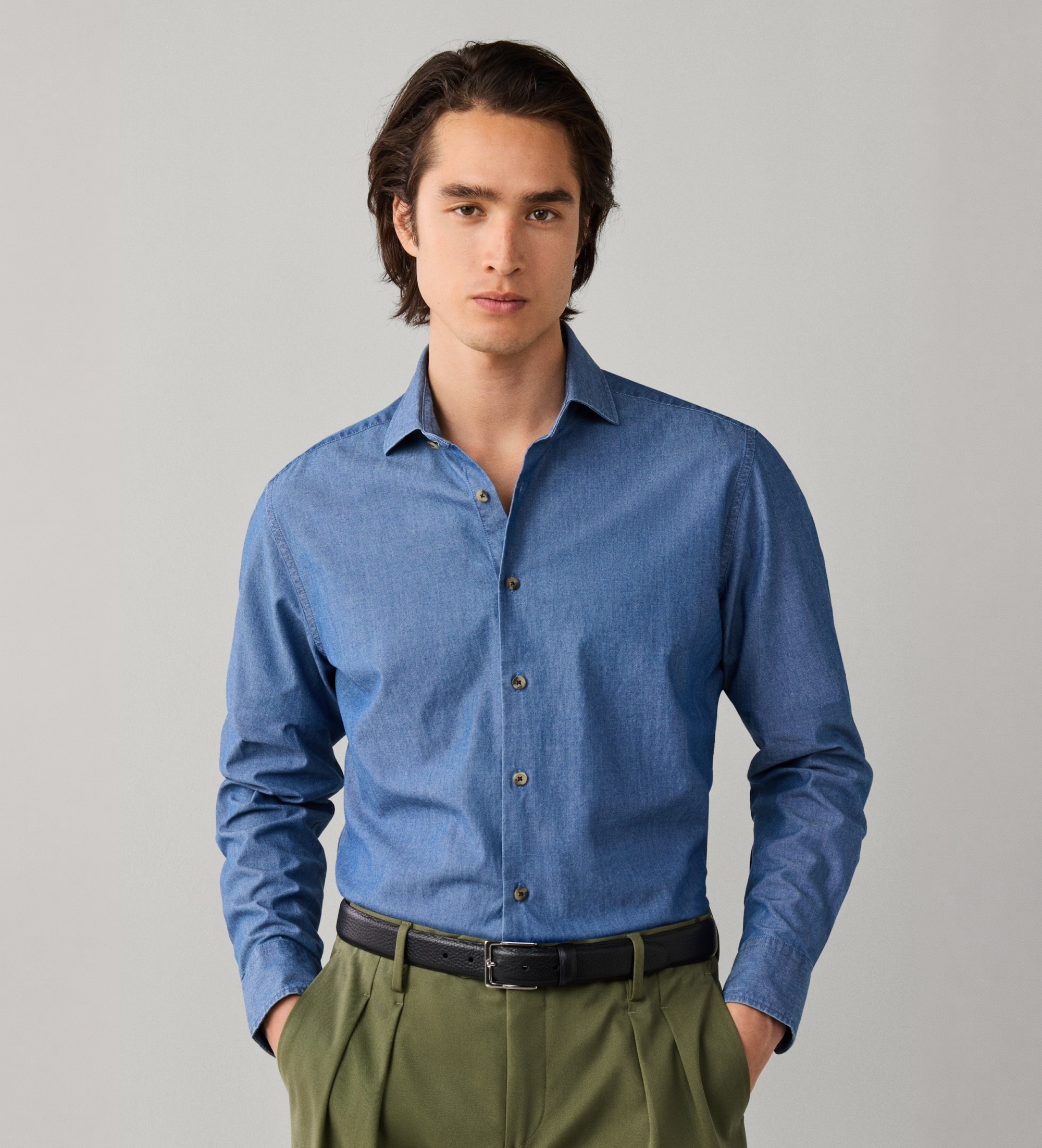 Hackett Londonvoor mannen. HM3010831 Clean Chambray overhemd blauw (S), Casual, Katoen, Lange mouwen