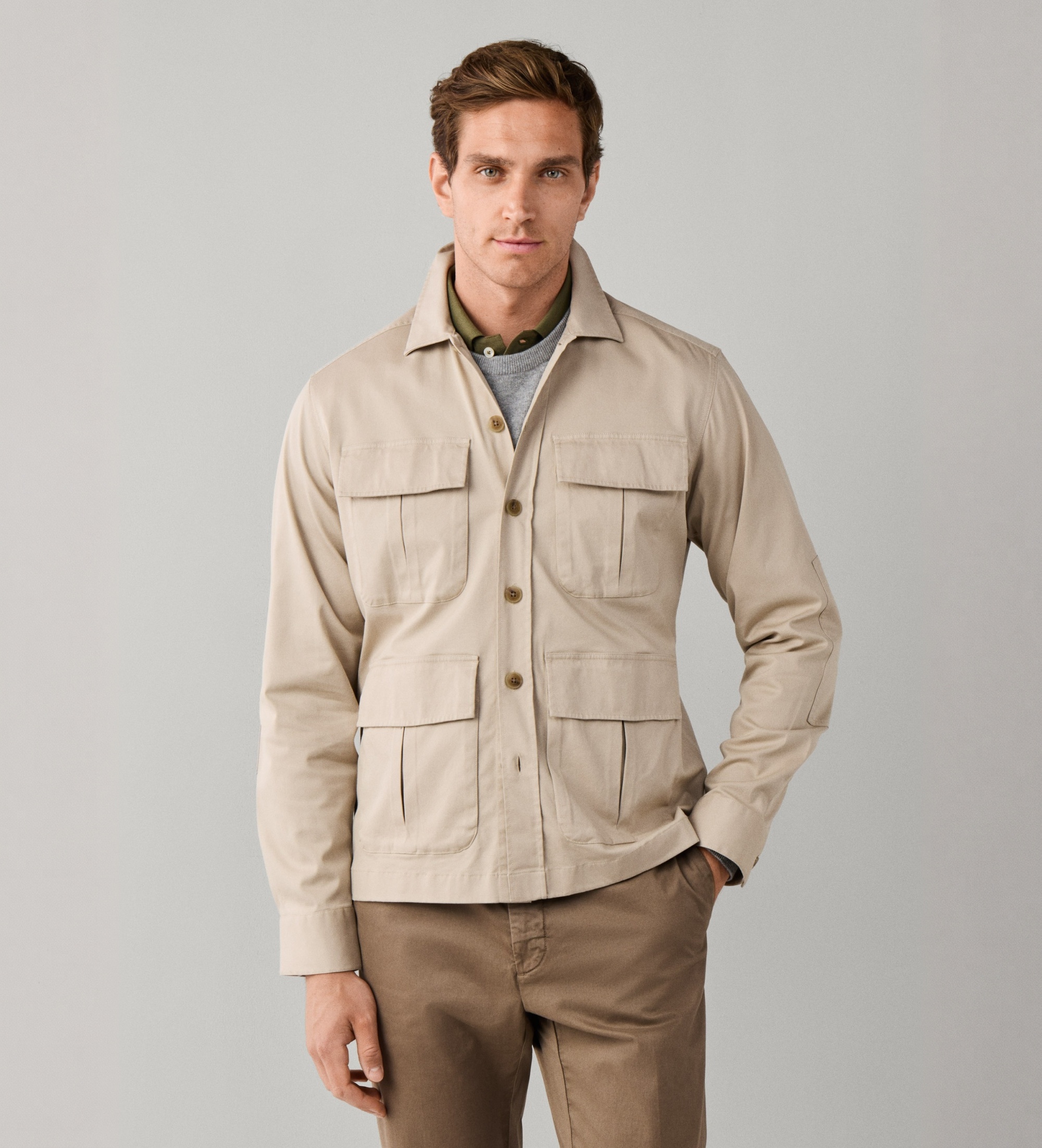 Hackett Londonvoor mannen. HM6000032 Overhemdjasje beige voile (M), Casual, Katoen, Lange mouwen