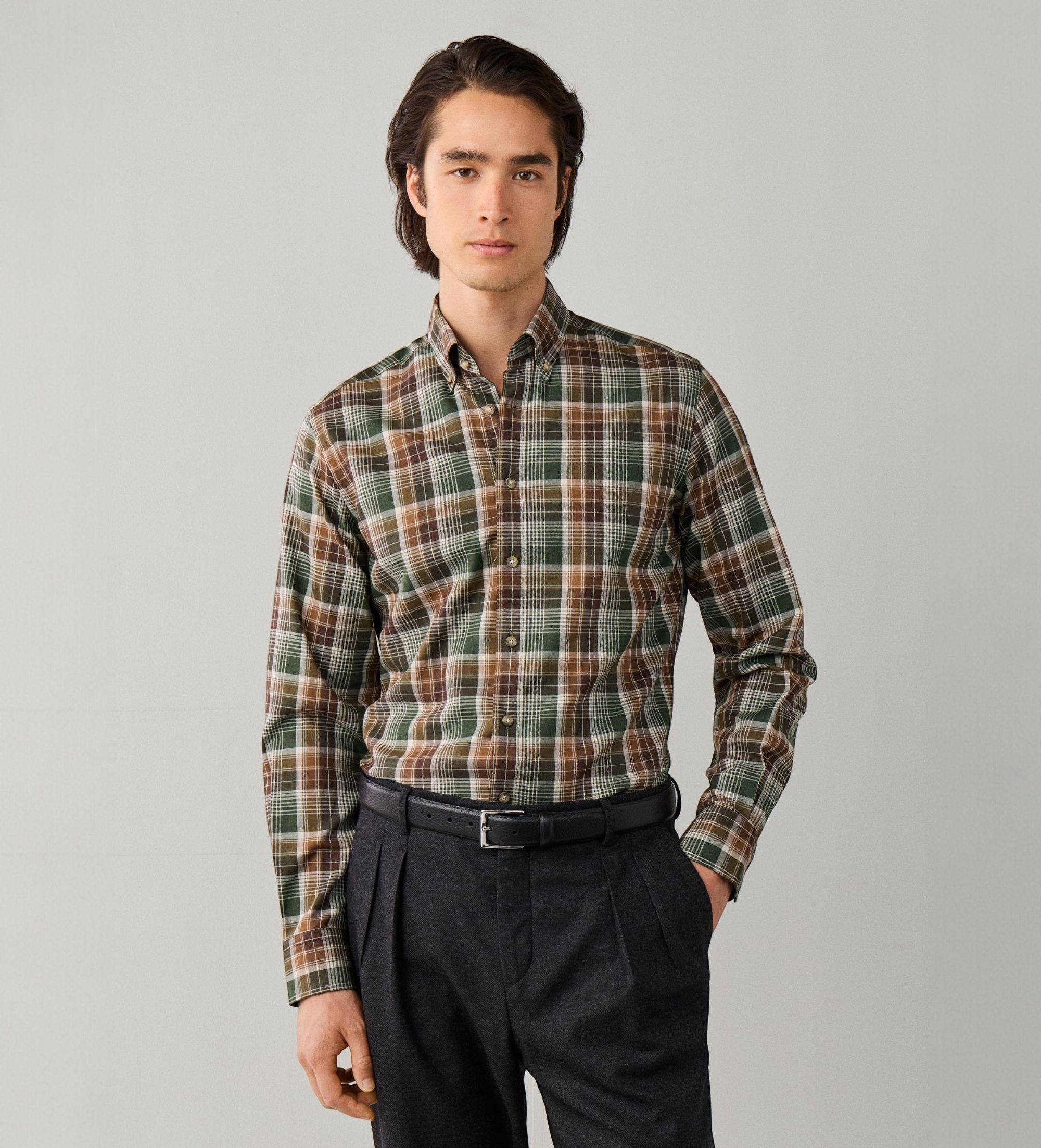 Hackett Londonvoor mannen. HM3010848 Country Plaid Check overhemd olijfgroen (XL), Casual, Katoen, Klassiek, Lange mouwen