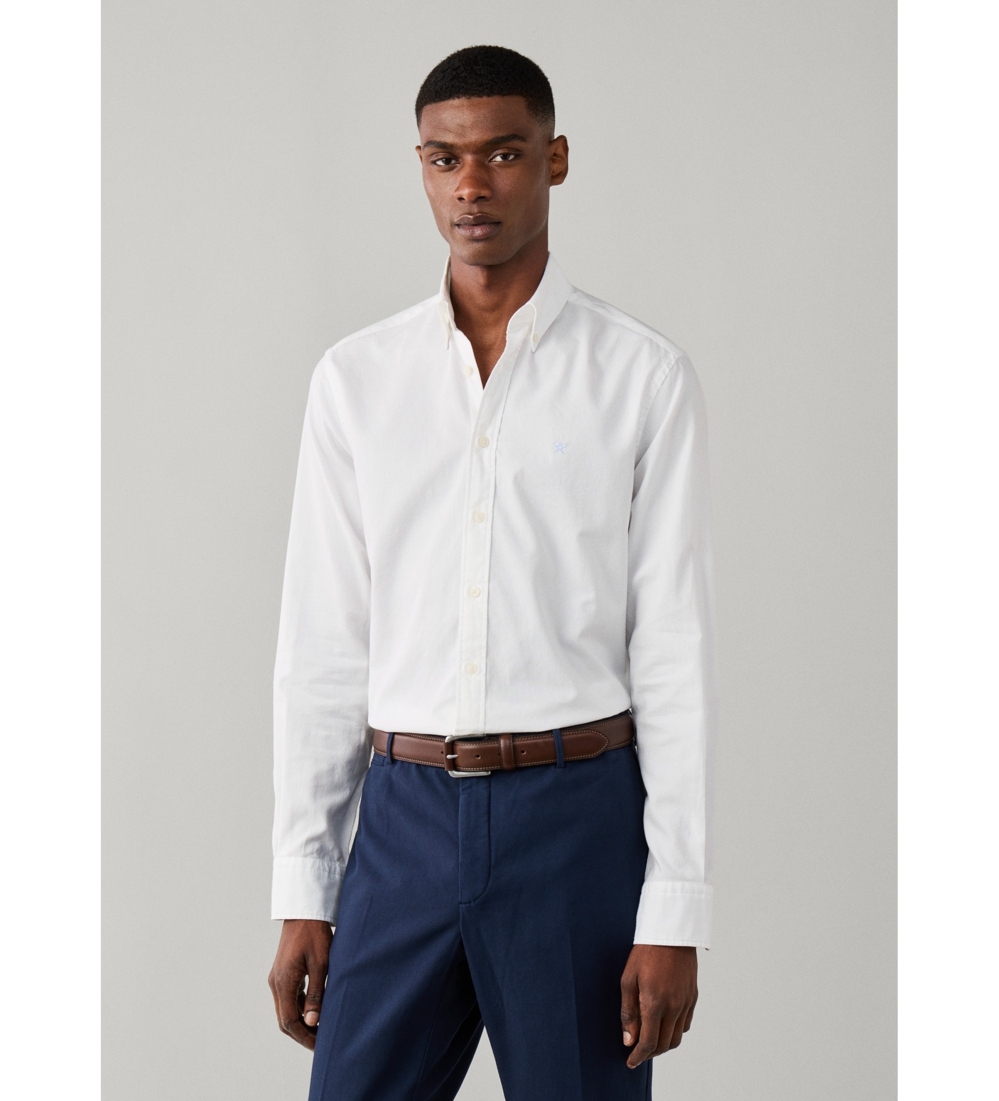 Hackett London für Herren. HM3010835 Essential Dyed Hemd weiß (S), Lässig, Baumwolle, Langarm
