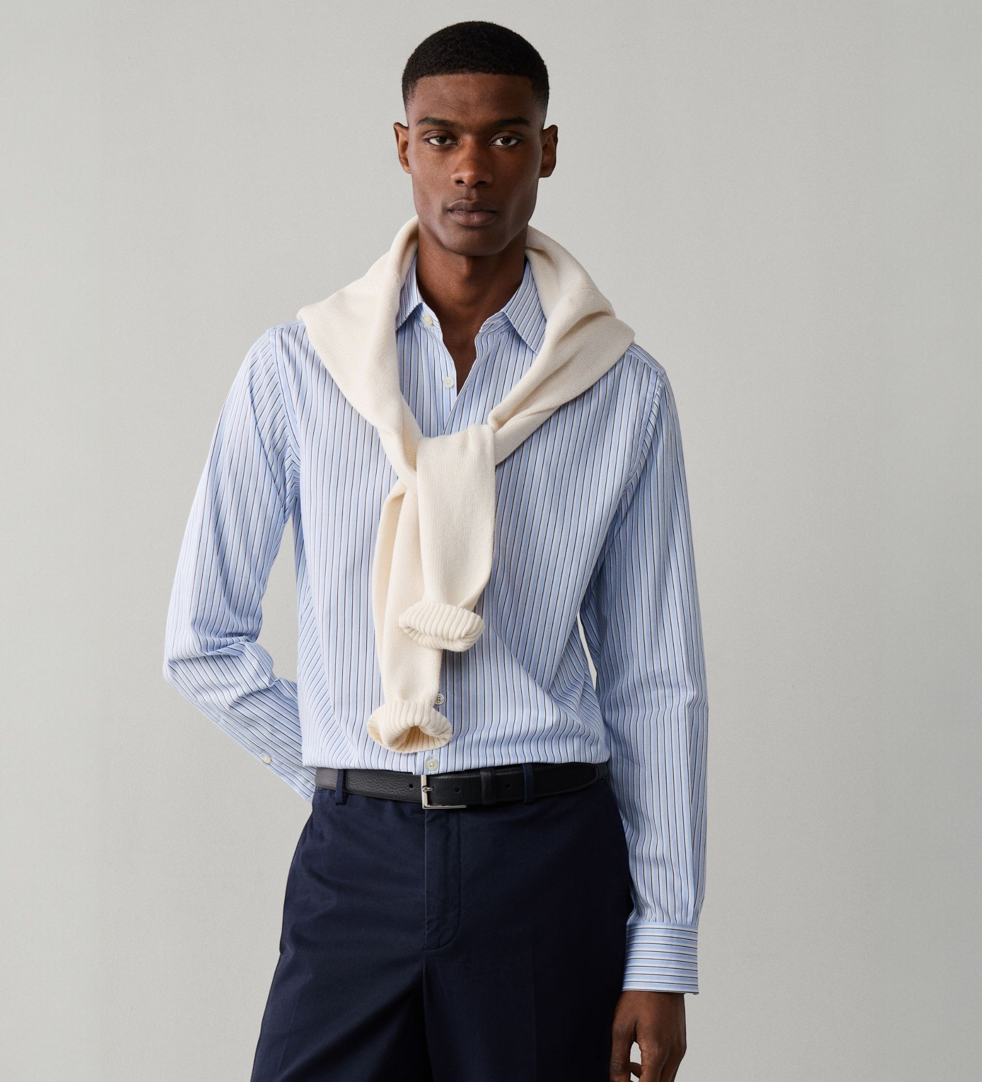 Hackett Londonvoor mannen. HM3010832 Trio Stripe overhemd blauw (L), Casual, Katoen, Klassiek, Lange mouwen