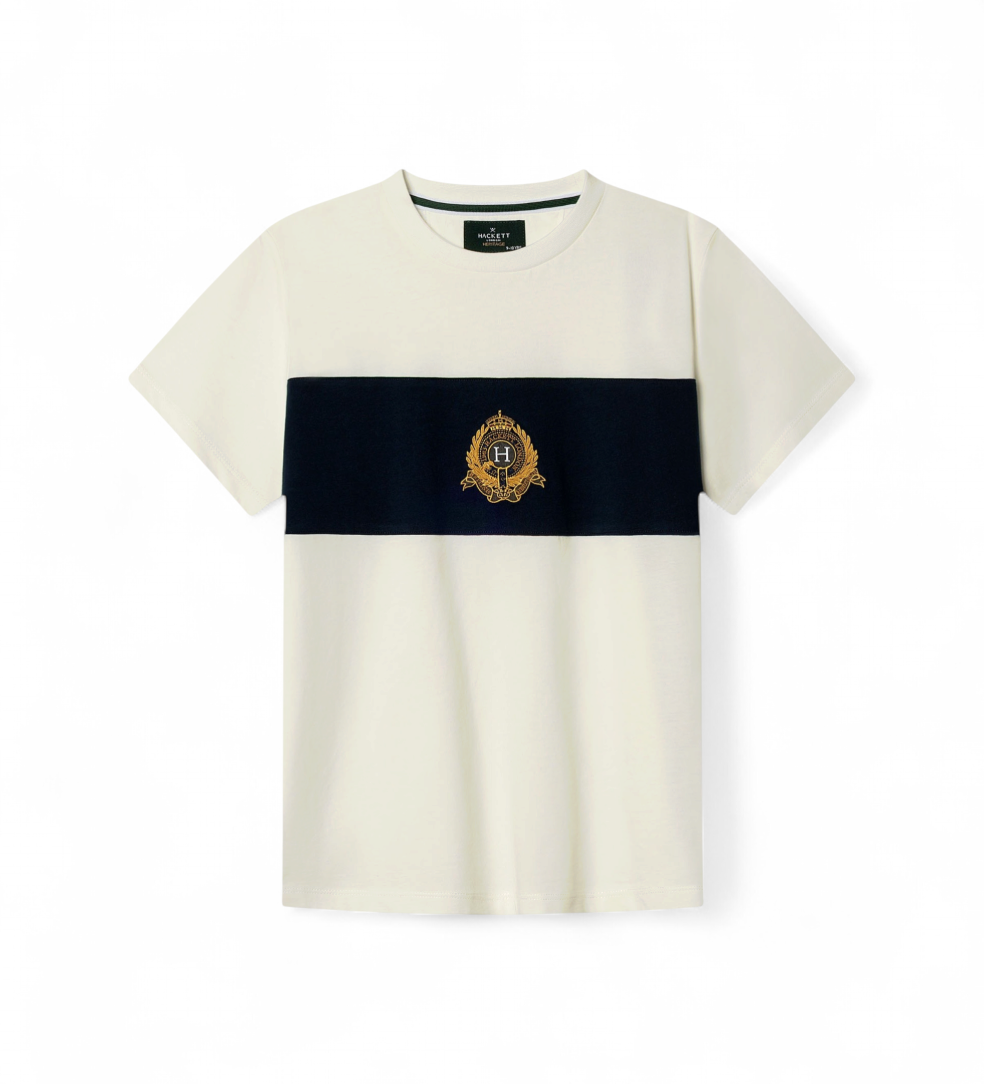 Hackett London für Jungen. HK5000068 Crest Panel T-Shirt in gebrochenem Weiß (2Años= 92cm), Lässig, Baumwolle, Kurzarm, Kinderbekleidung