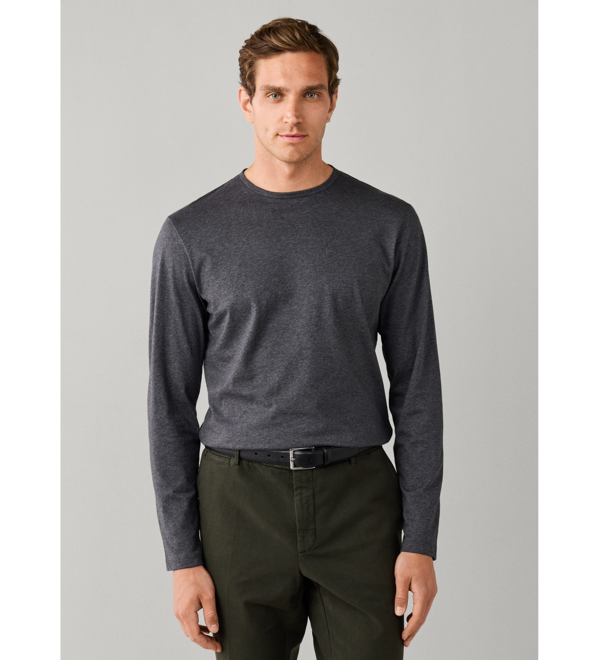 Hackett London für Herren. HM5000134 Langarm-Pima-T-Shirt grau (M), Lässig, Baumwolle