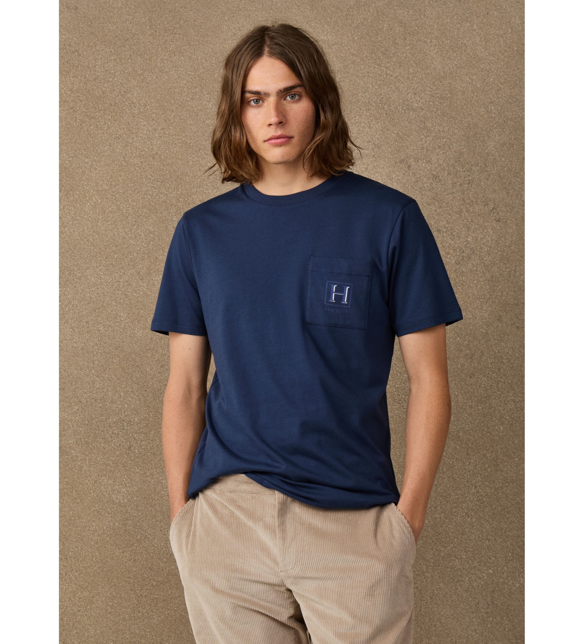 Hackett Londonvoor mannen. HM5000138 T-shirt H Pocket marineblauw (S), Casual, Katoen, Korte mouwen