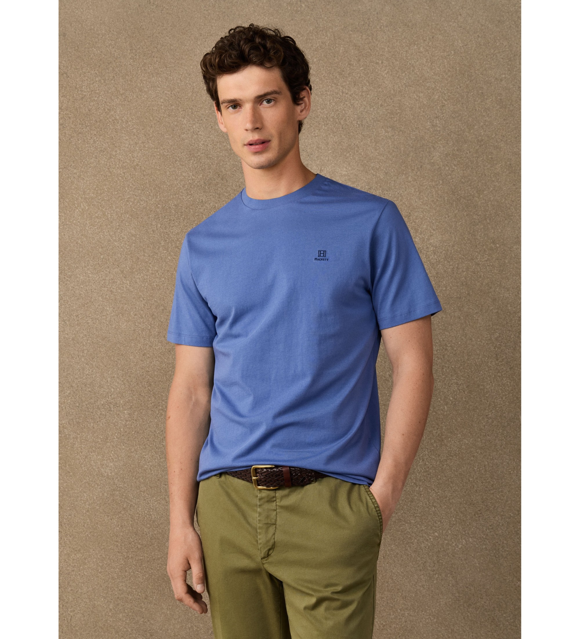 Hackett London für Herren. HM5000147 T-Shirt H, Größe S, blaues Logo (L), Lässig, Baumwolle, Kurzarm