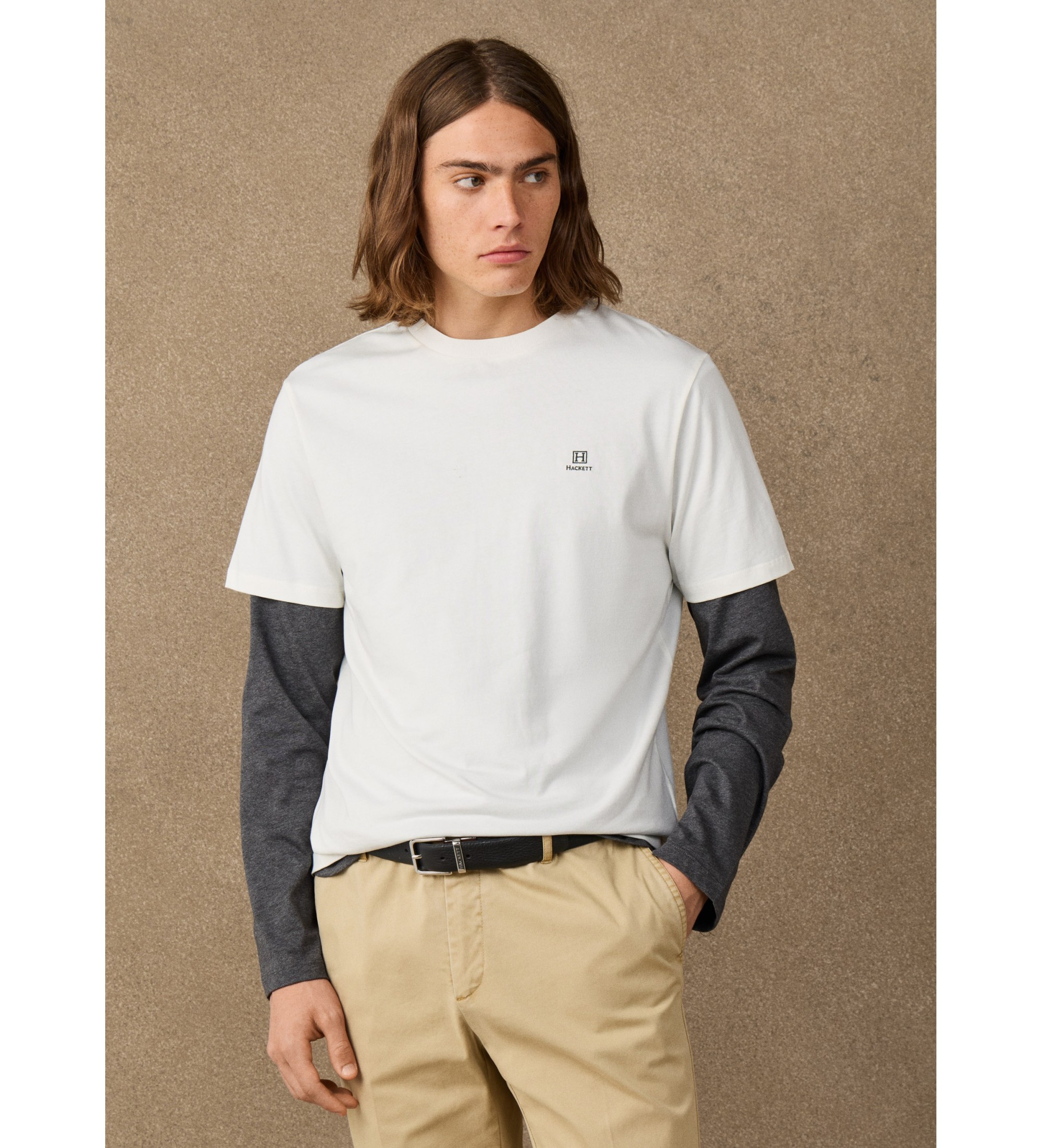 Hackett London für Herren. HM5000147 T-Shirt, Größe S, hellgraues Logo (M), Weiß, Lässig, Baumwolle, Kurzarm